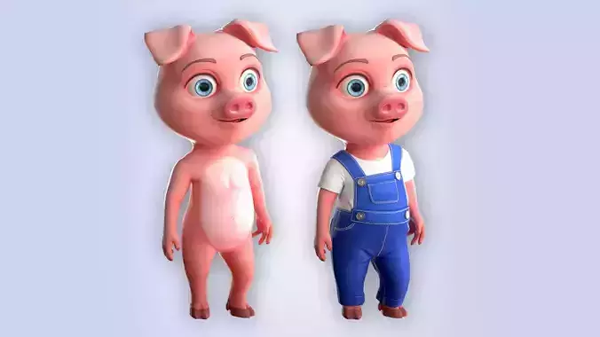 Cartoon Pig Set 3D Model Collection