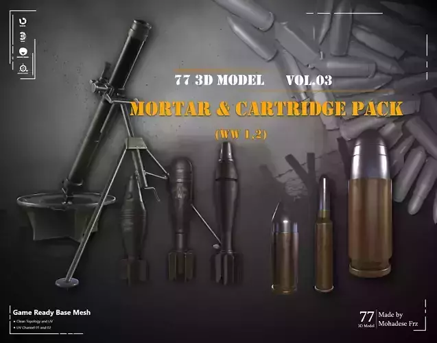 77 3D Model cartridge and Mortar WW12 Base Mesh -VOL 03  Low-poly 3D model