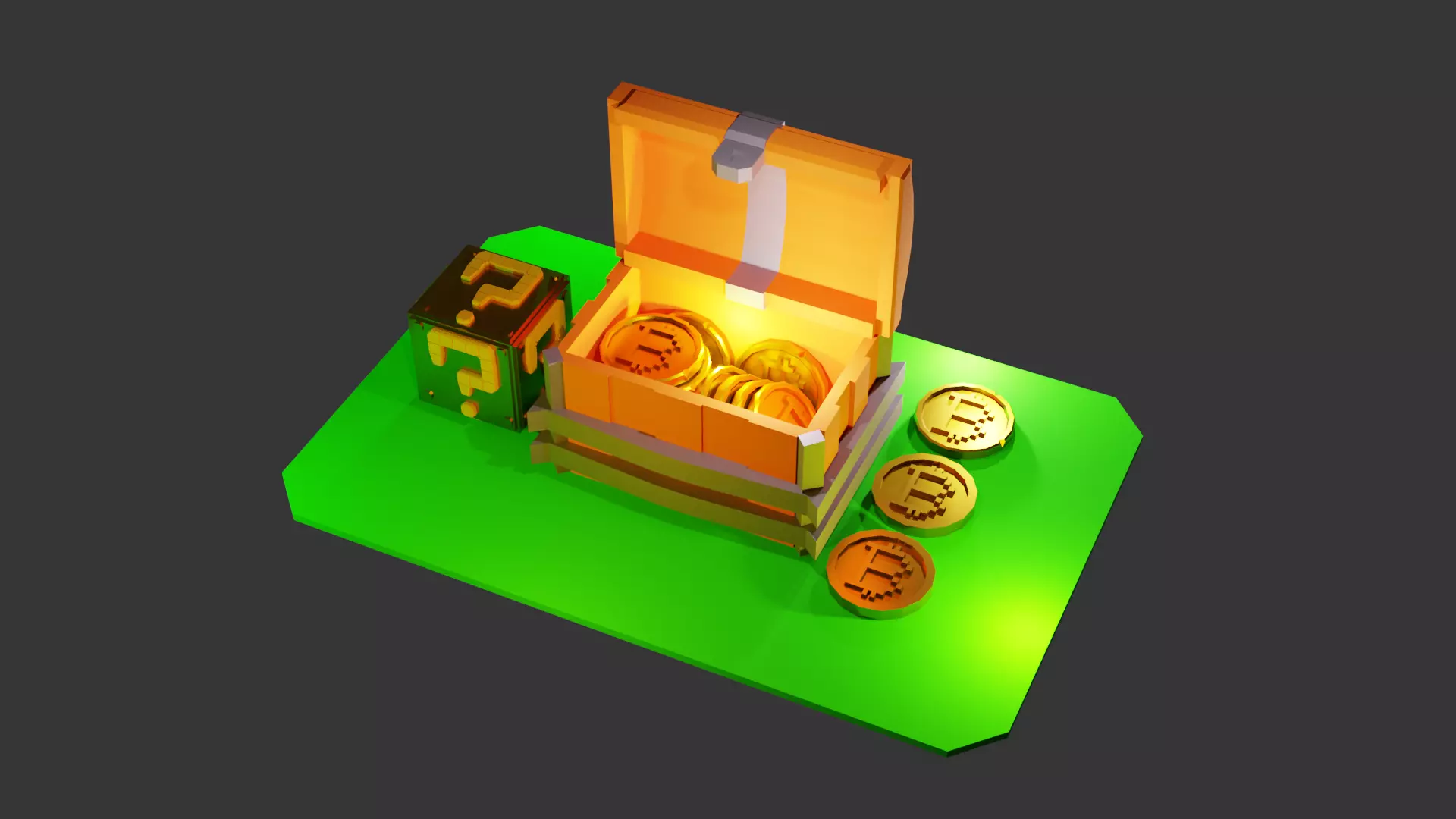 Gold Bitcoin chest for game  Free low-poly 3D model_0