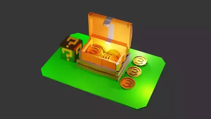 Gold Bitcoin chest for game  Free low-poly 3D model Gold Bitcoin chest for game  Free low-poly 3D model