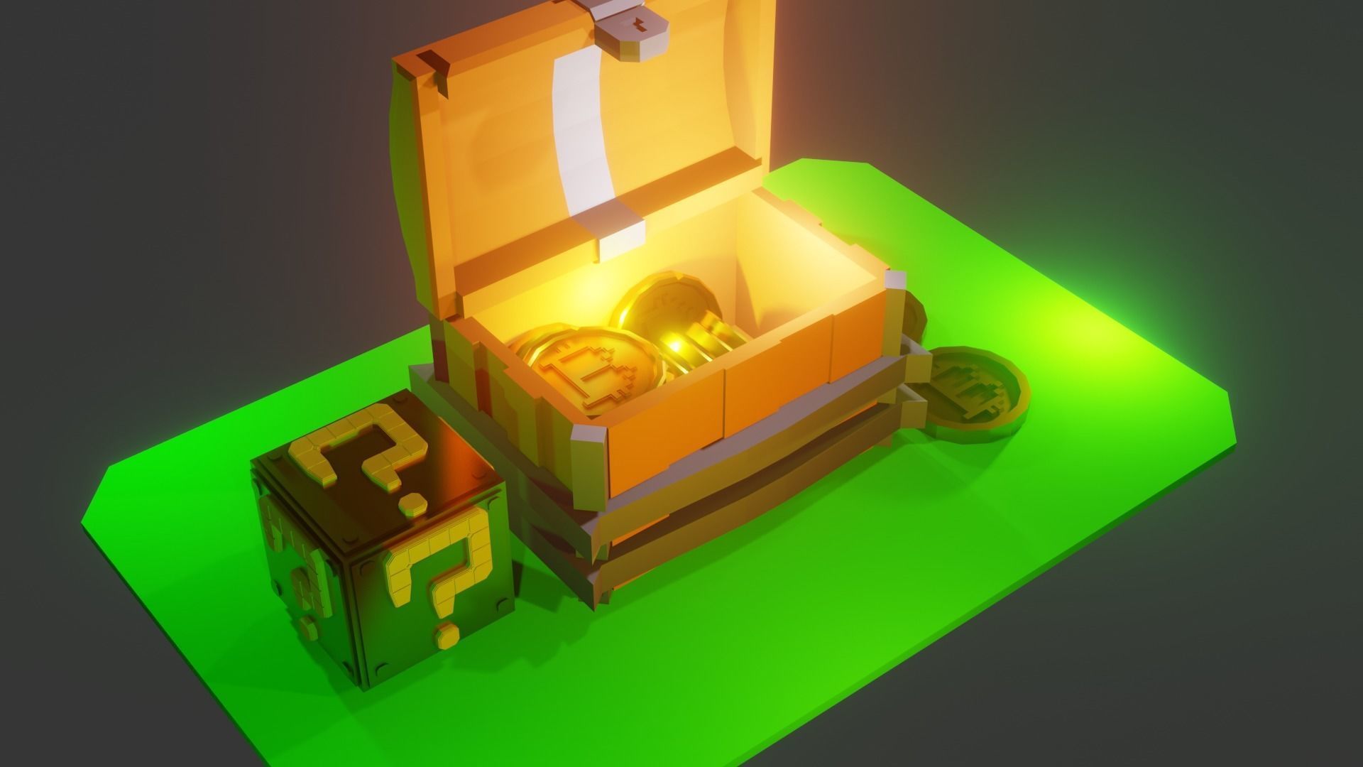 Gold Bitcoin chest for game  Free low-poly 3D model_1