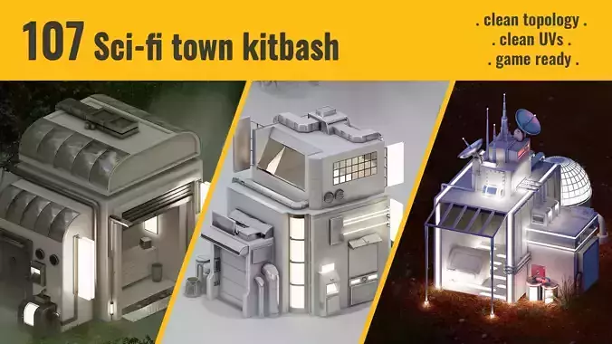 107 Scifi City elements - Kitbash - Low-poly 3D model
