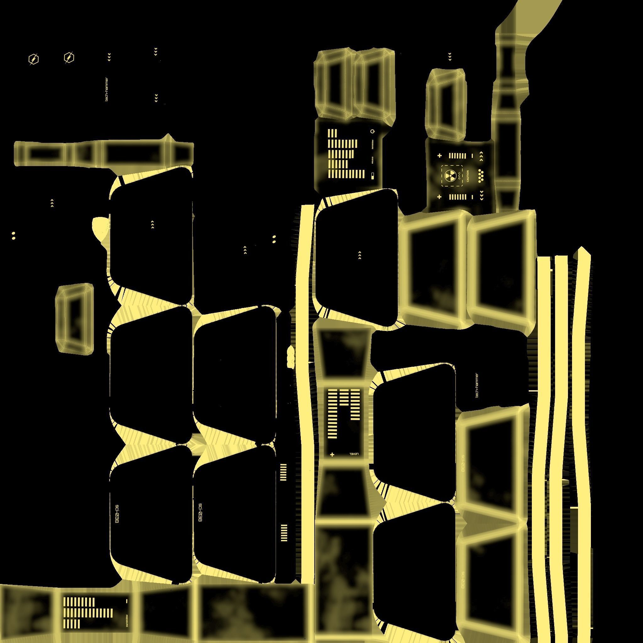 SciFi War Hammer A05 Black Yellow - Sci Fi Weapon Design Low-poly 3D model_21