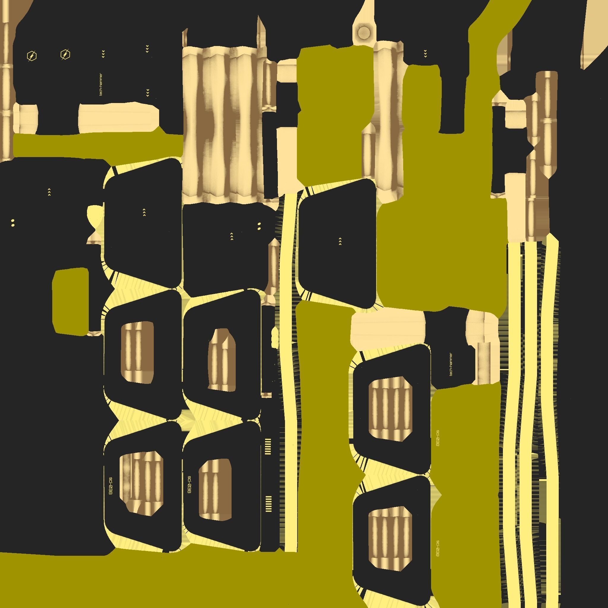 SciFi War Hammer A05 Black Yellow - Sci Fi Weapon Design Low-poly 3D model_20