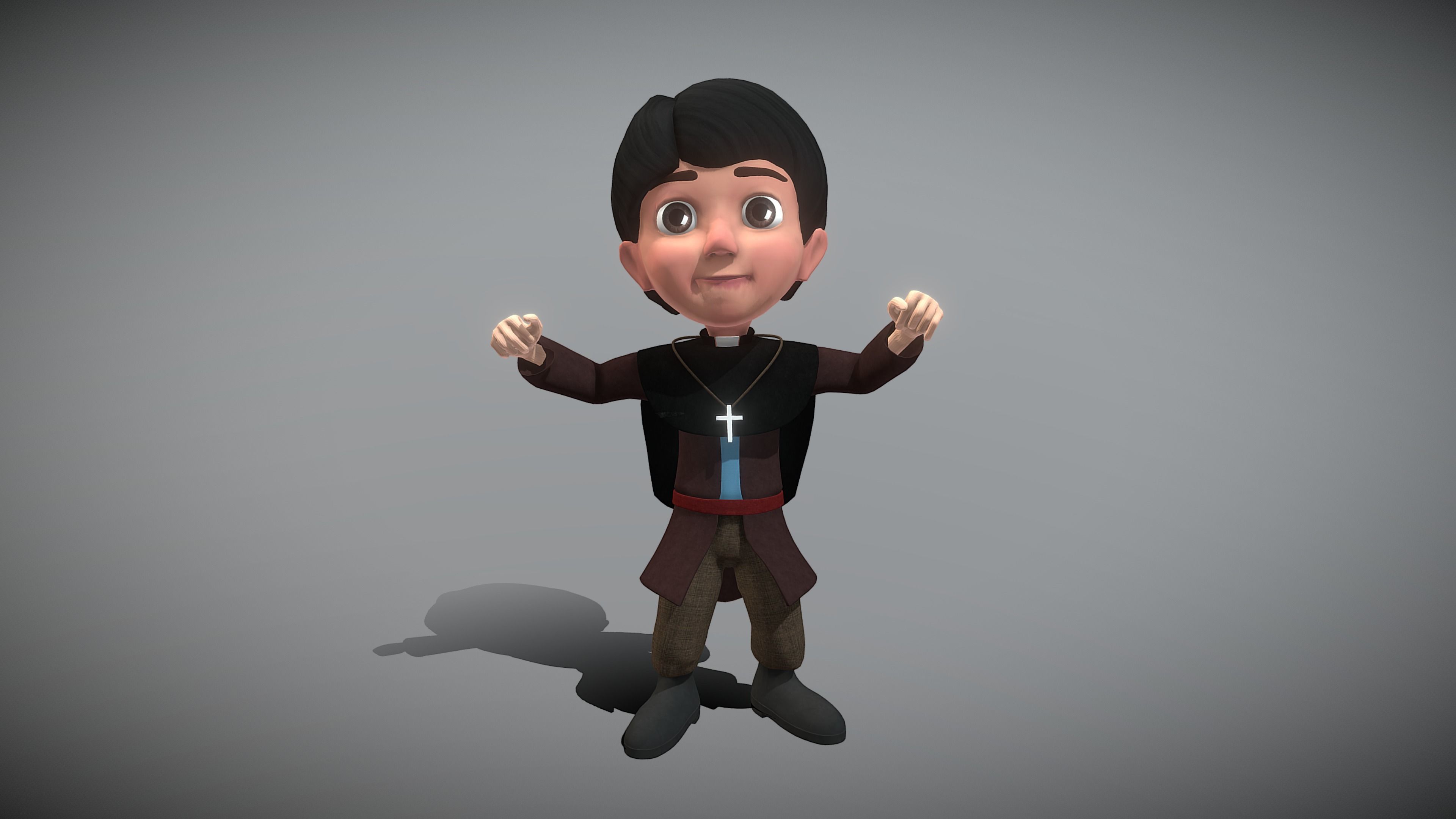 Cartoon Priest Low-poly 3D model_9
