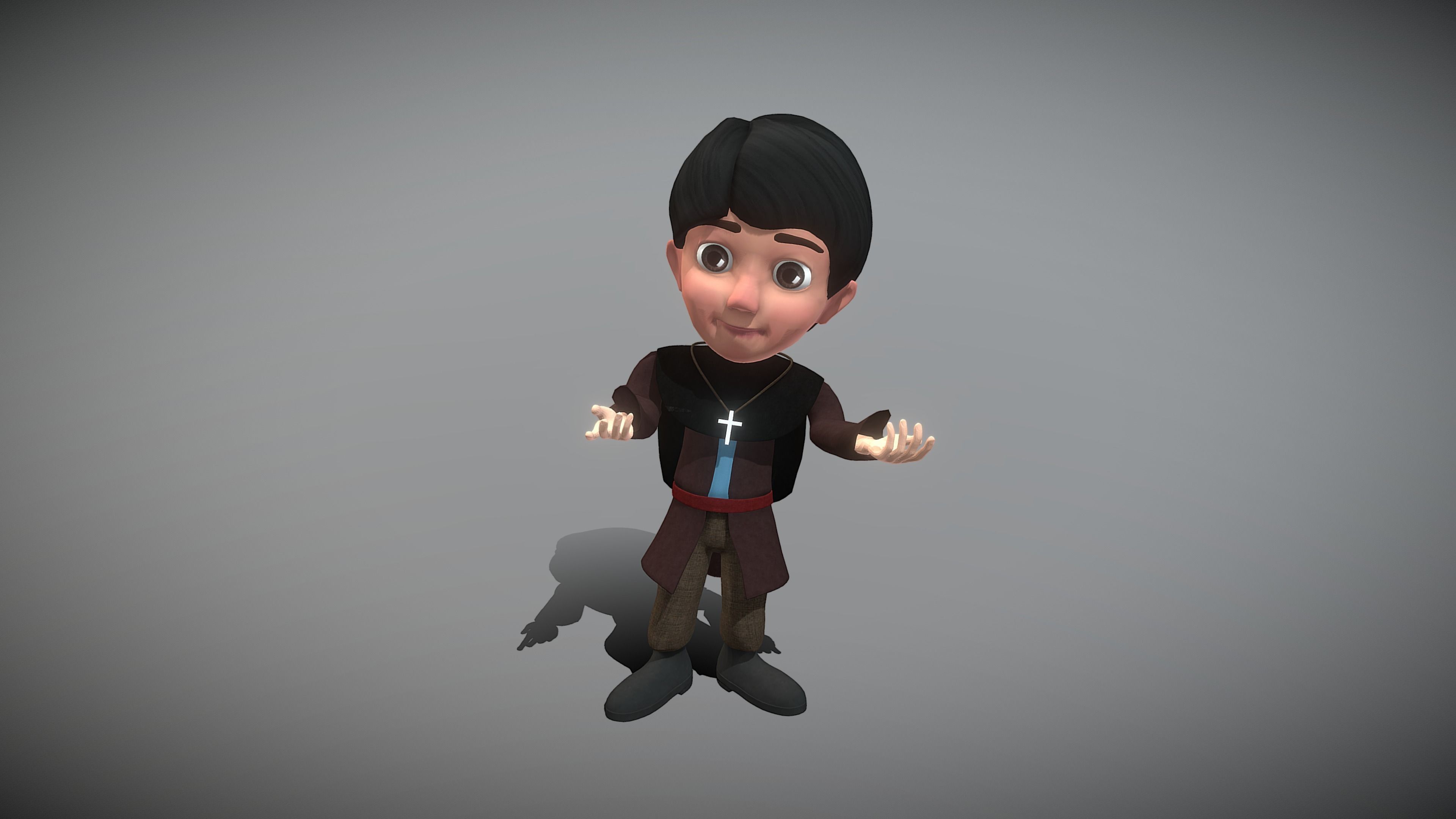 Cartoon Priest Low-poly 3D model_2