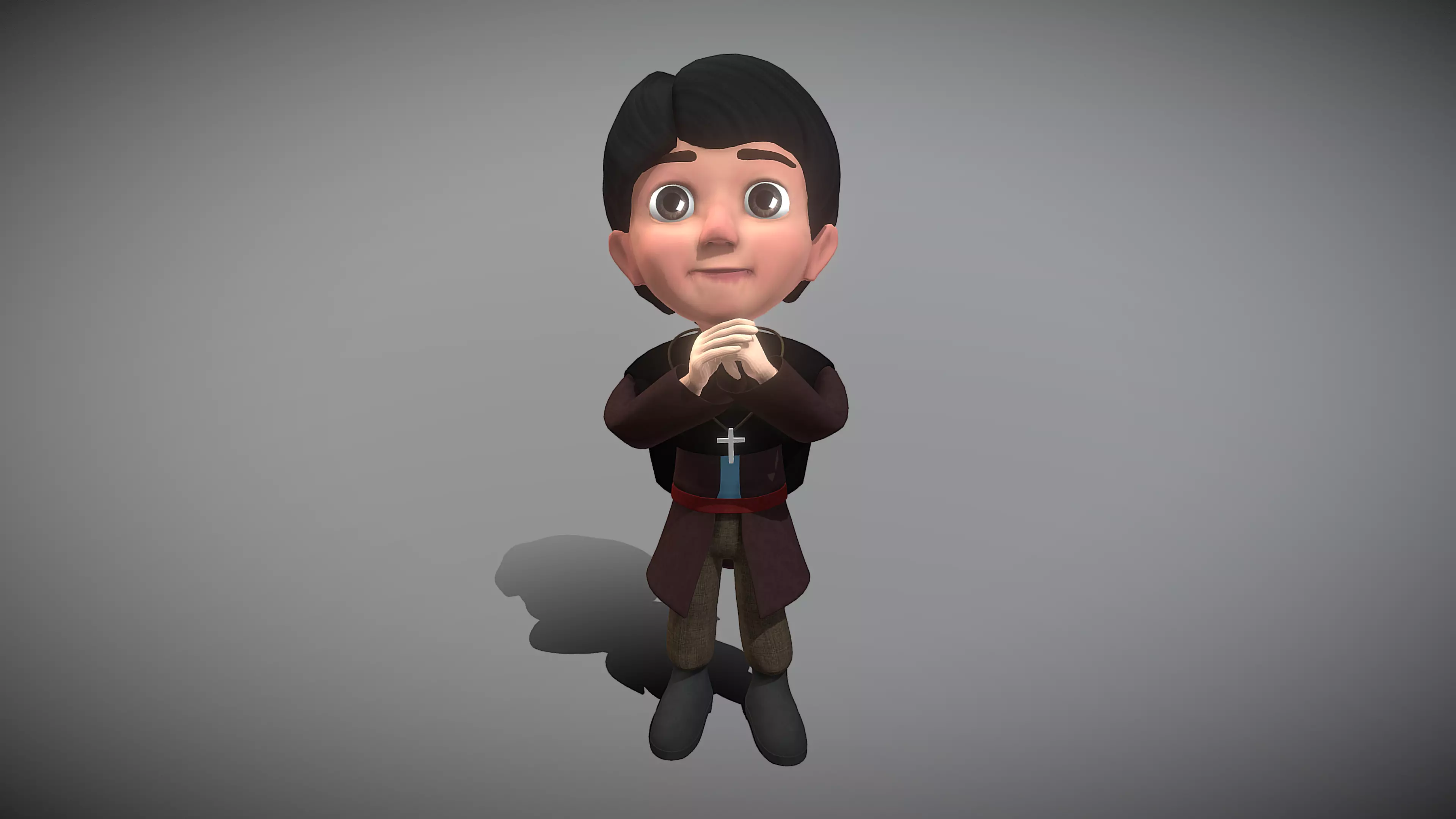 Cartoon Priest Low-poly 3D model_0