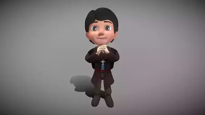 Cartoon Priest Low-poly 3D model