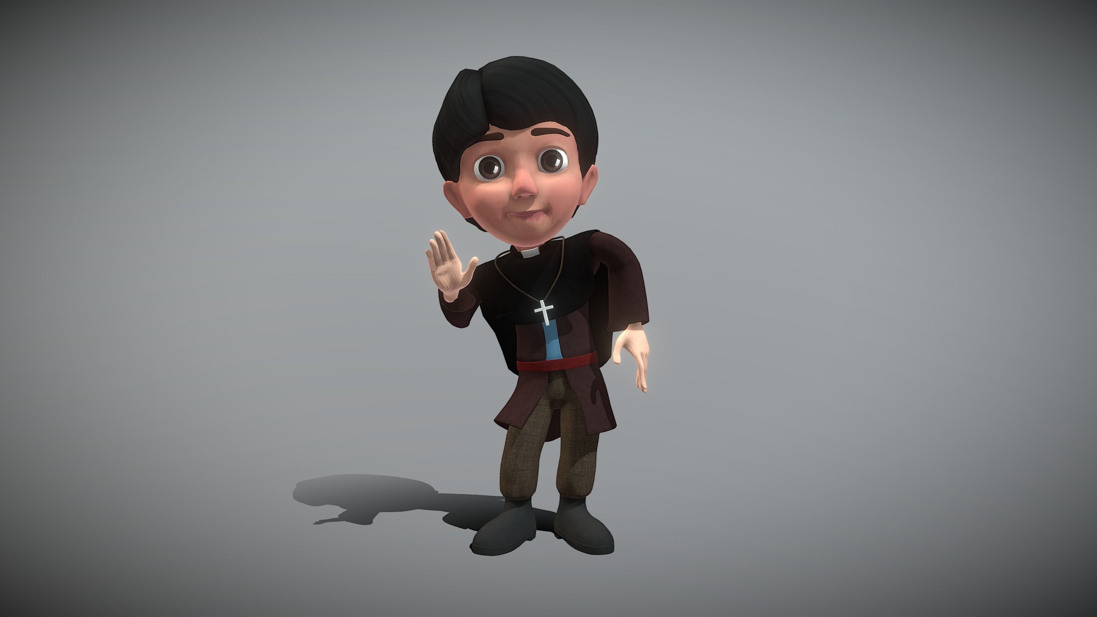 Cartoon Priest Low-poly 3D model_4