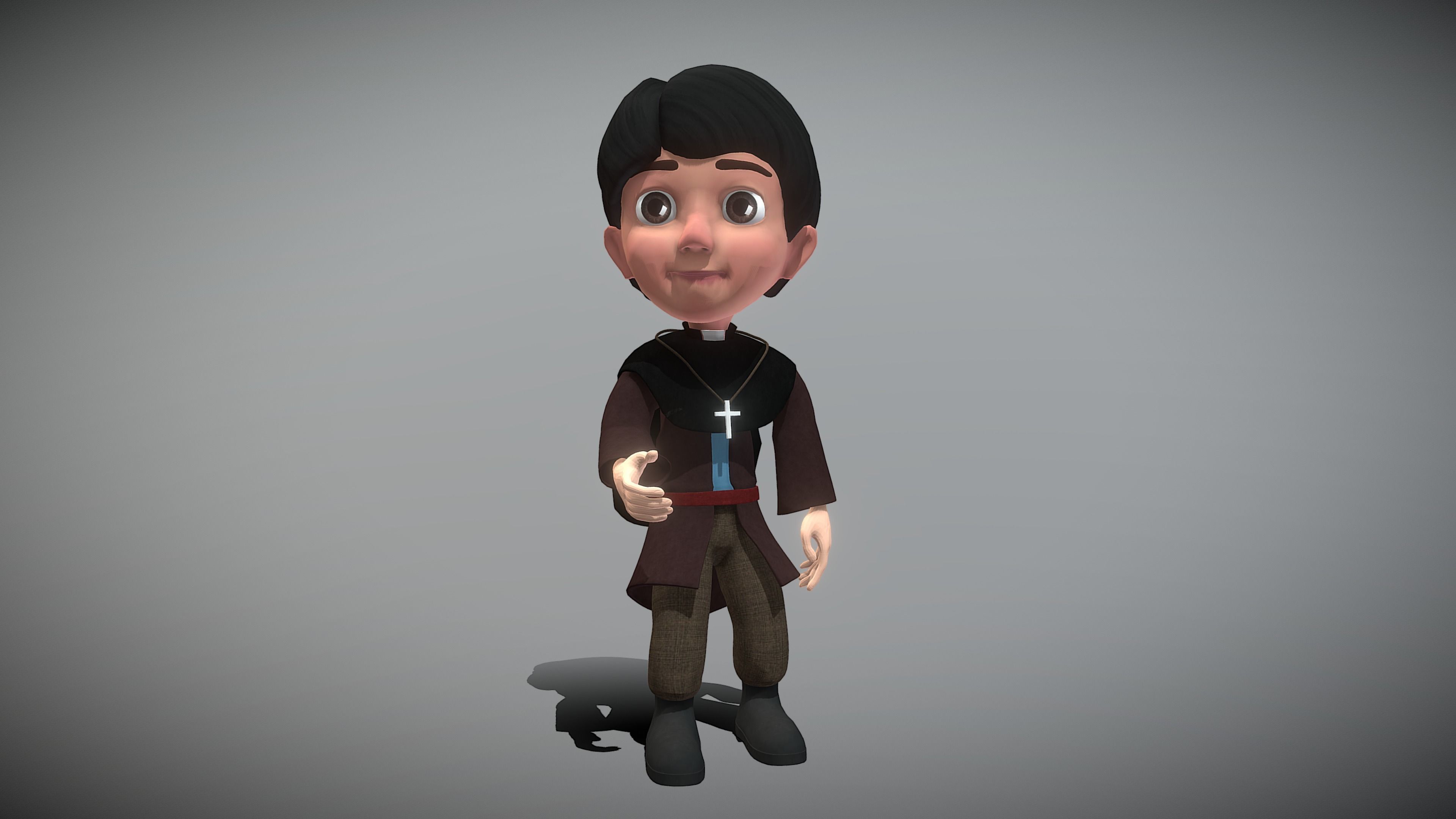 Cartoon Priest Low-poly 3D model_3
