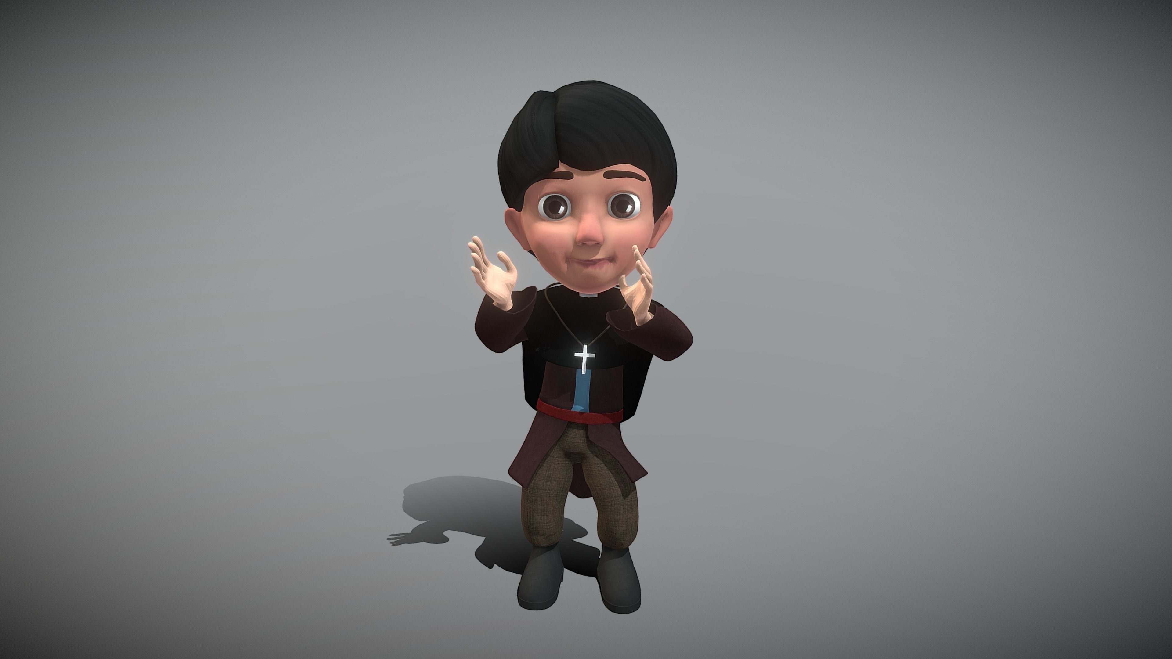 Cartoon Priest Low-poly 3D model_6