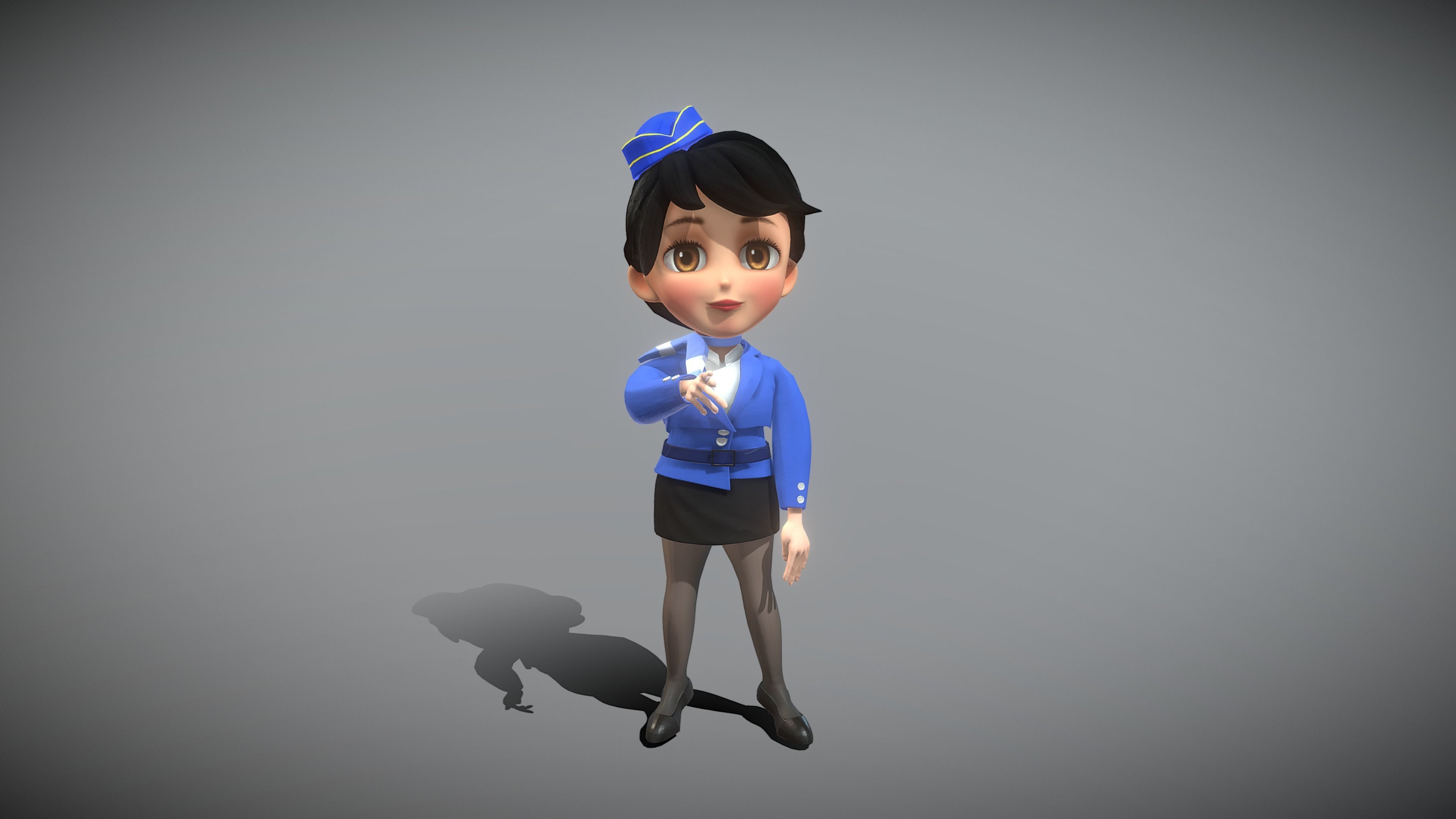 Cartoon Airline Stewardess Low-poly 3D model_5