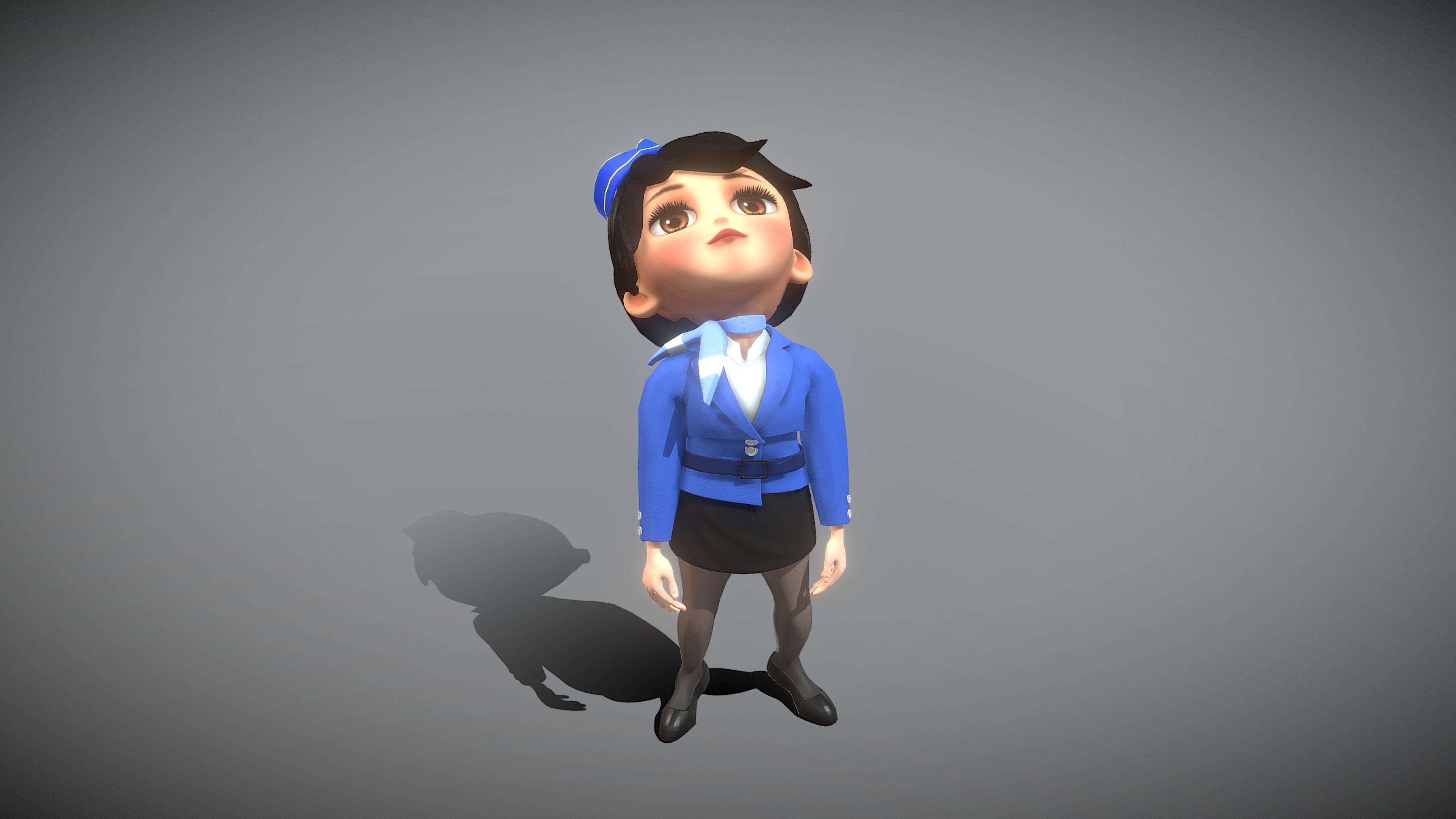 Cartoon Airline Stewardess Low-poly 3D model_8