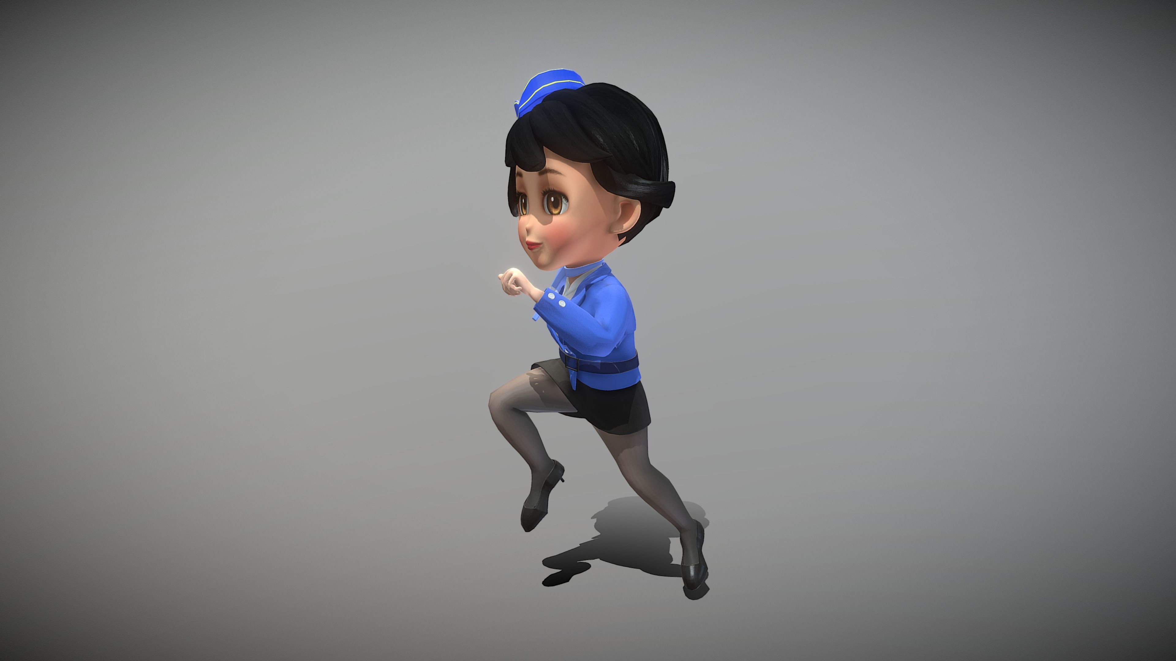 Cartoon Airline Stewardess Low-poly 3D model_4