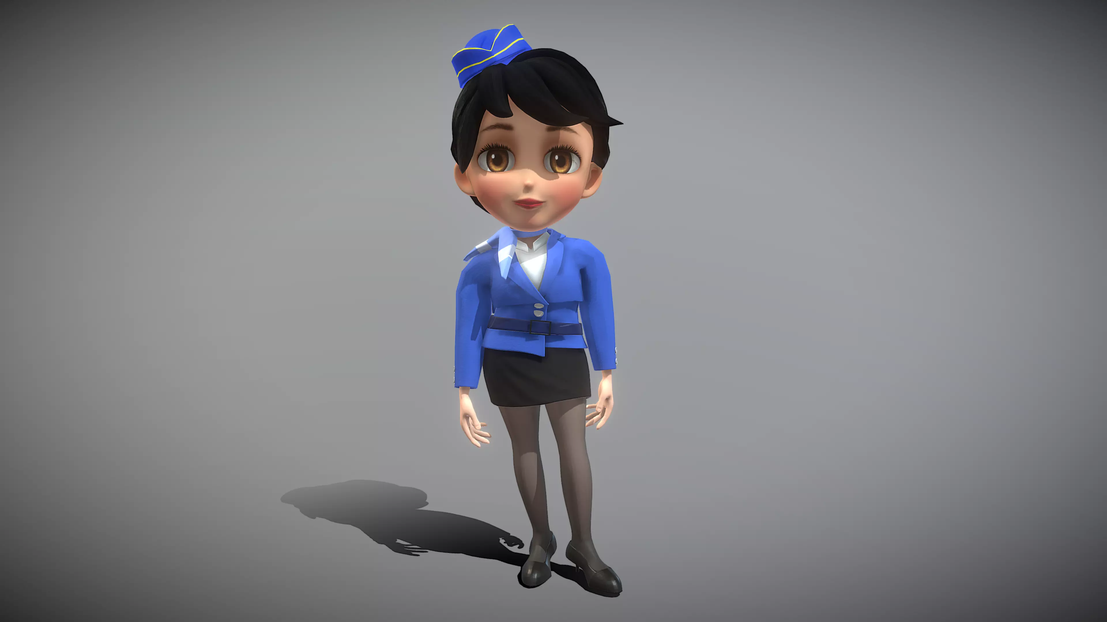 Cartoon Airline Stewardess Low-poly 3D model_0