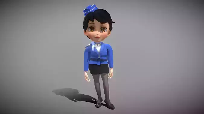 Cartoon Airline Stewardess Low-poly 3D model