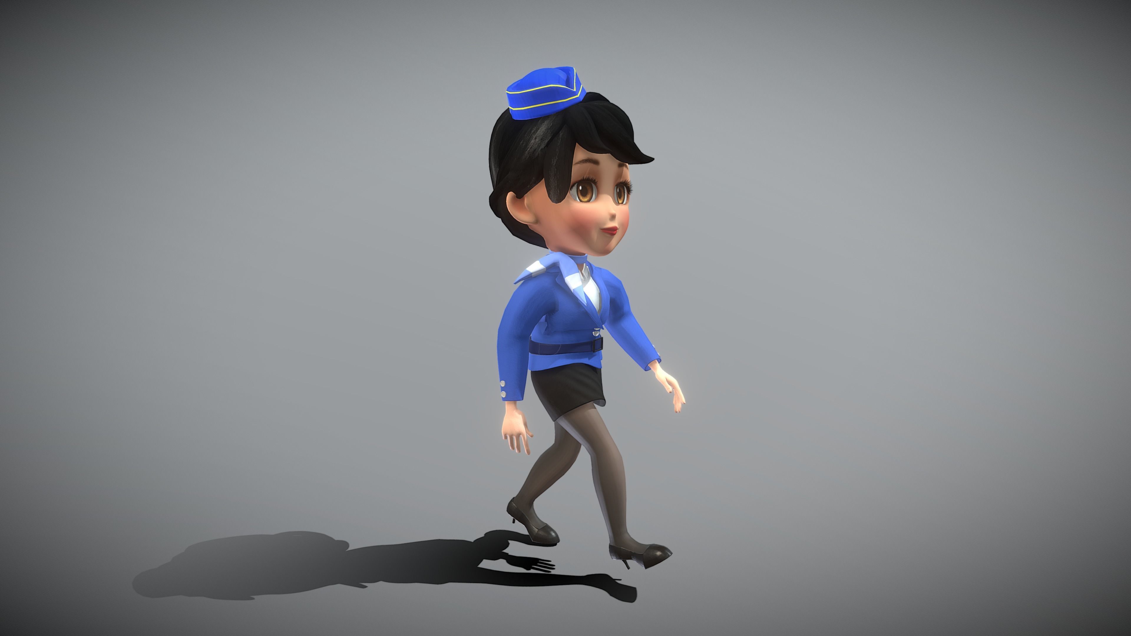 Cartoon Airline Stewardess Low-poly 3D model_2
