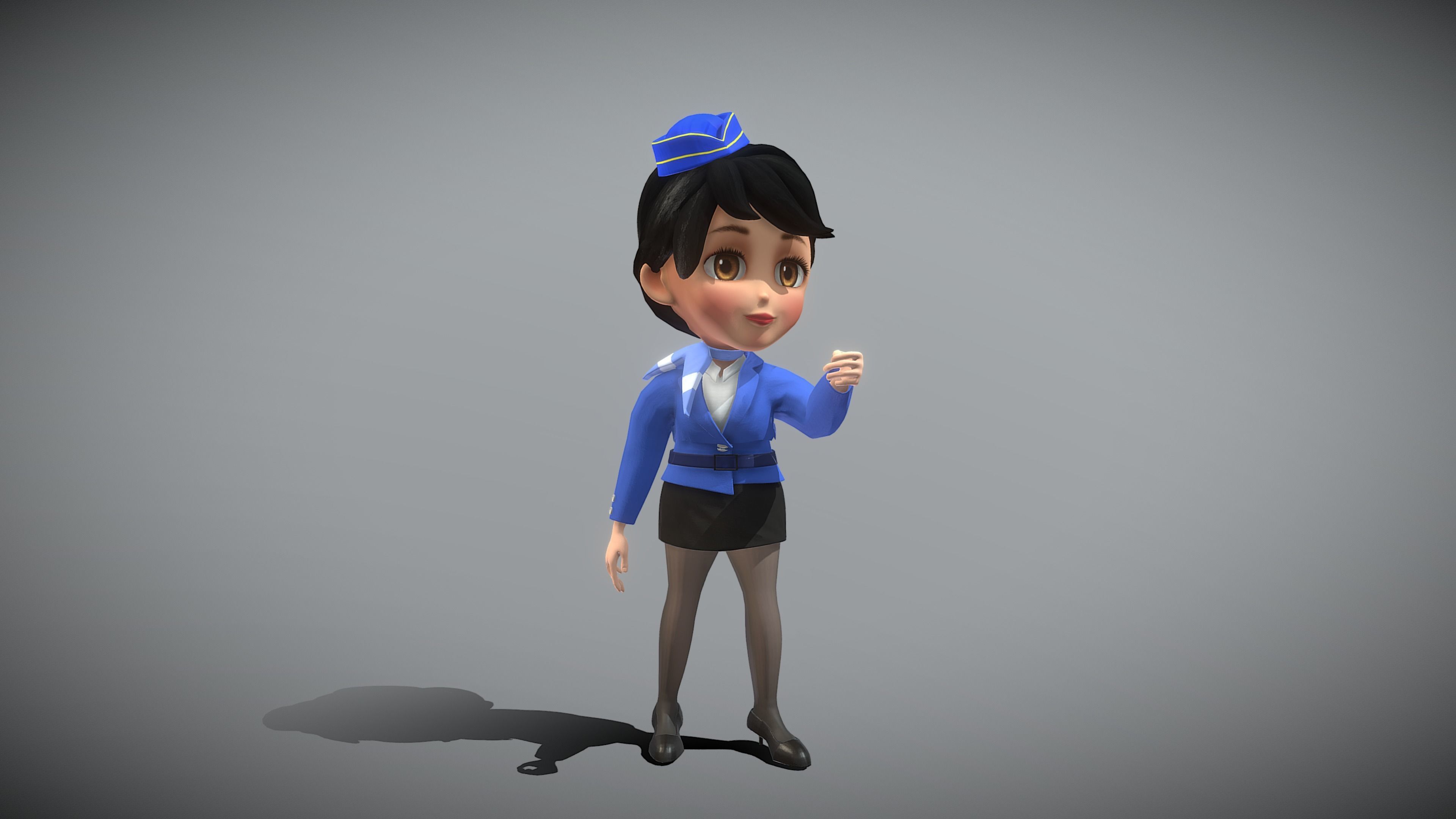 Cartoon Airline Stewardess Low-poly 3D model_7