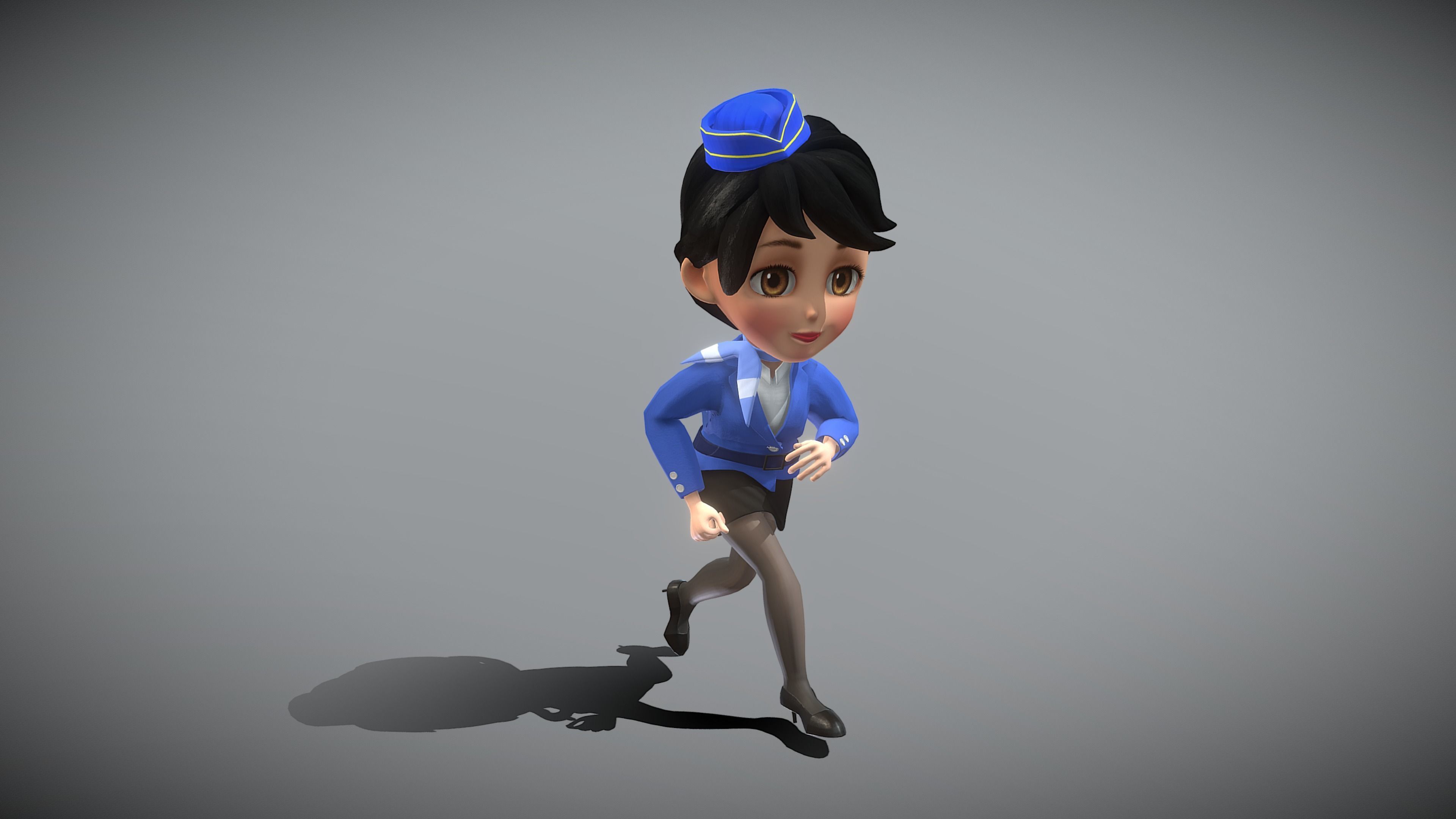 Cartoon Airline Stewardess Low-poly 3D model_3