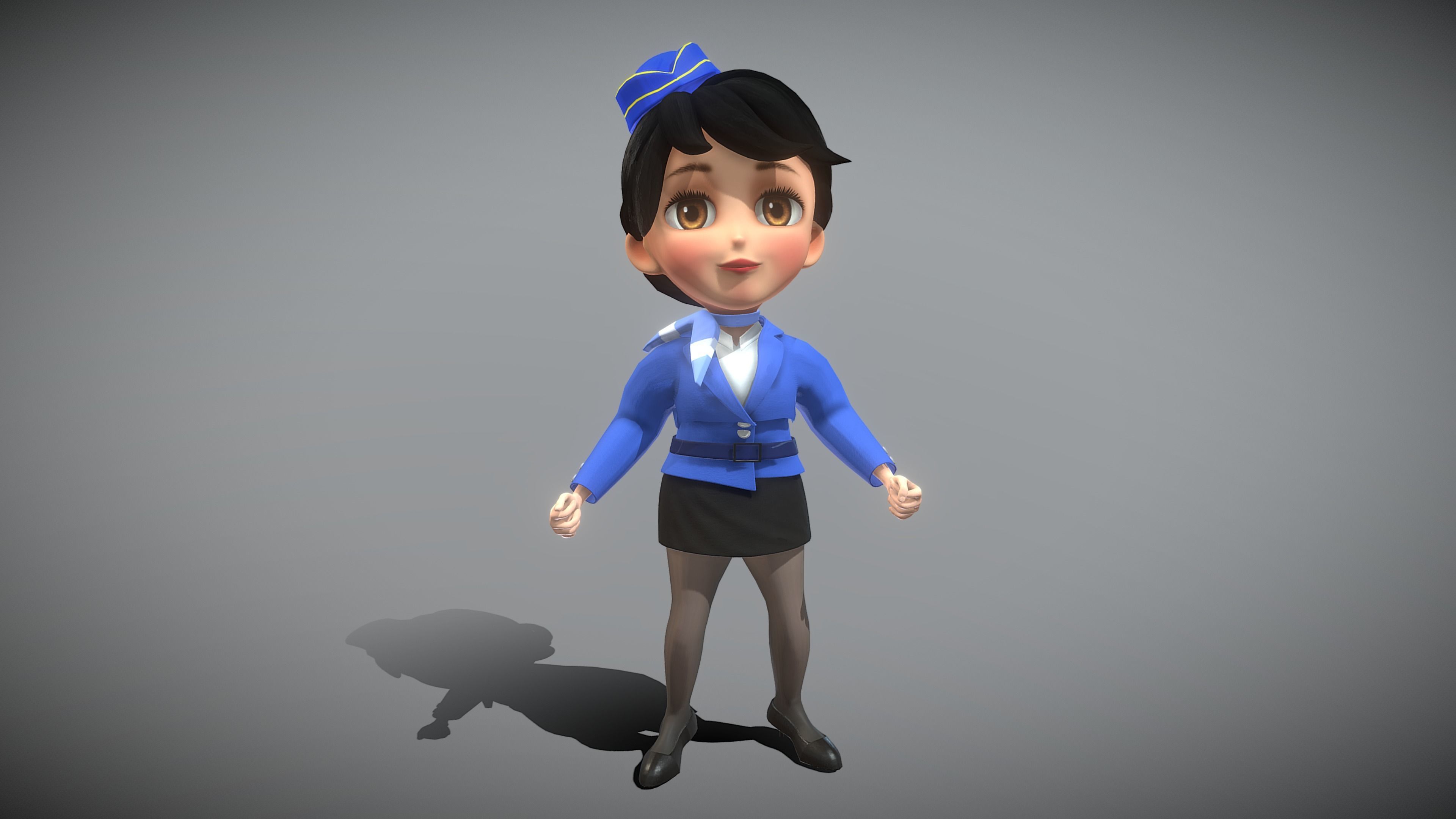 Cartoon Airline Stewardess Low-poly 3D model_9