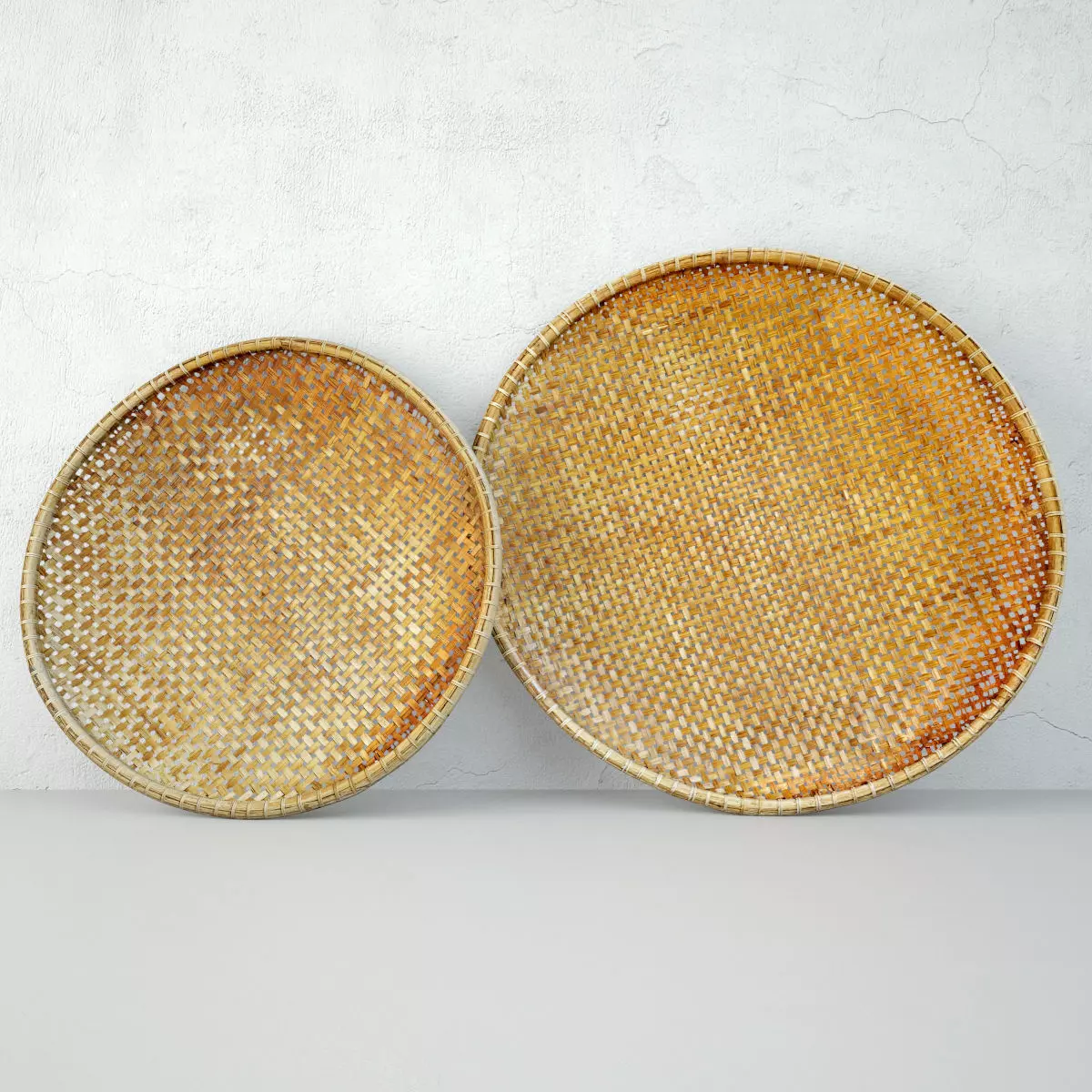 Bamboo Woven Round Trays 3D model_0