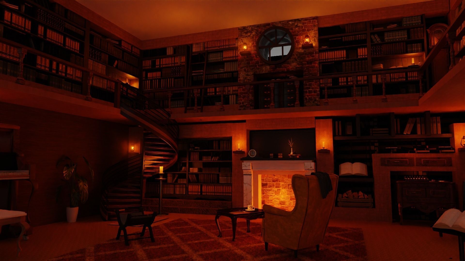 Cozy Library Interior  3D model_4