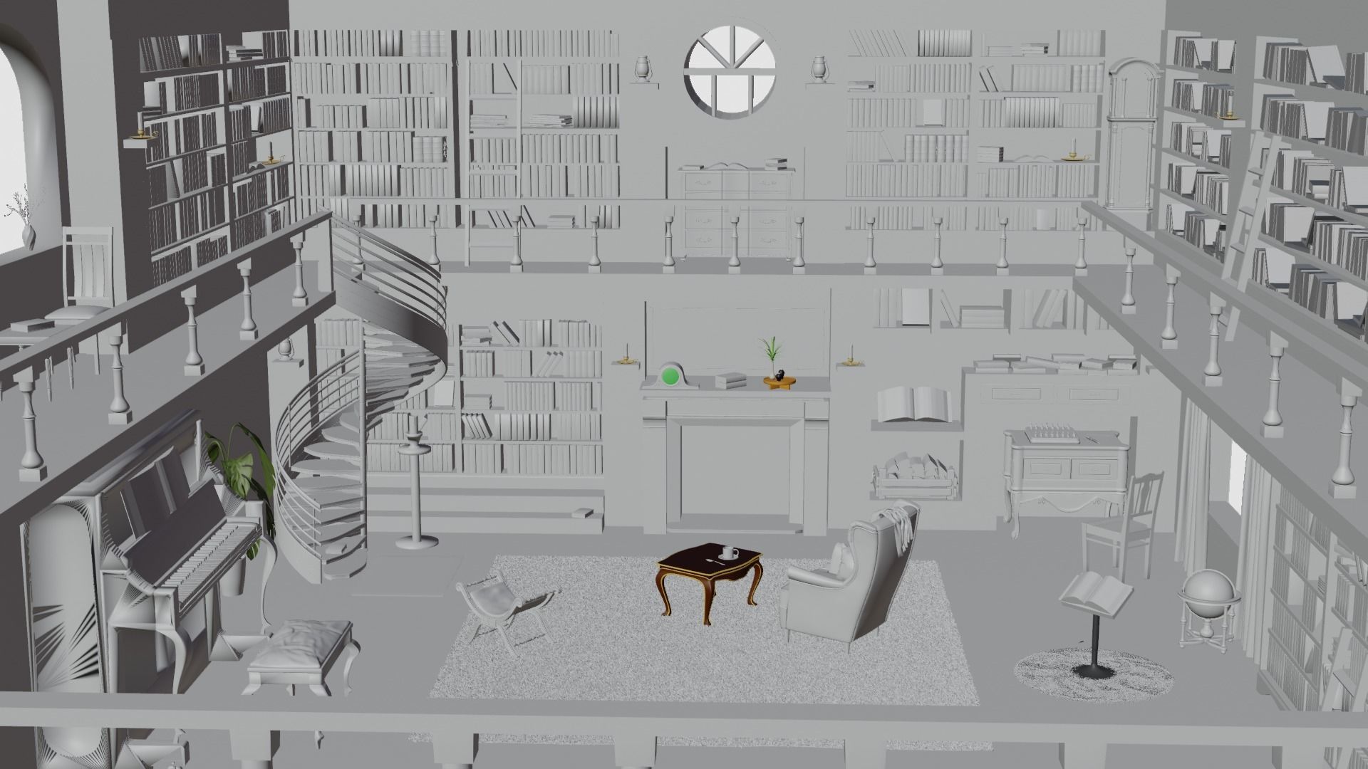 Cozy Library Interior  3D model_1