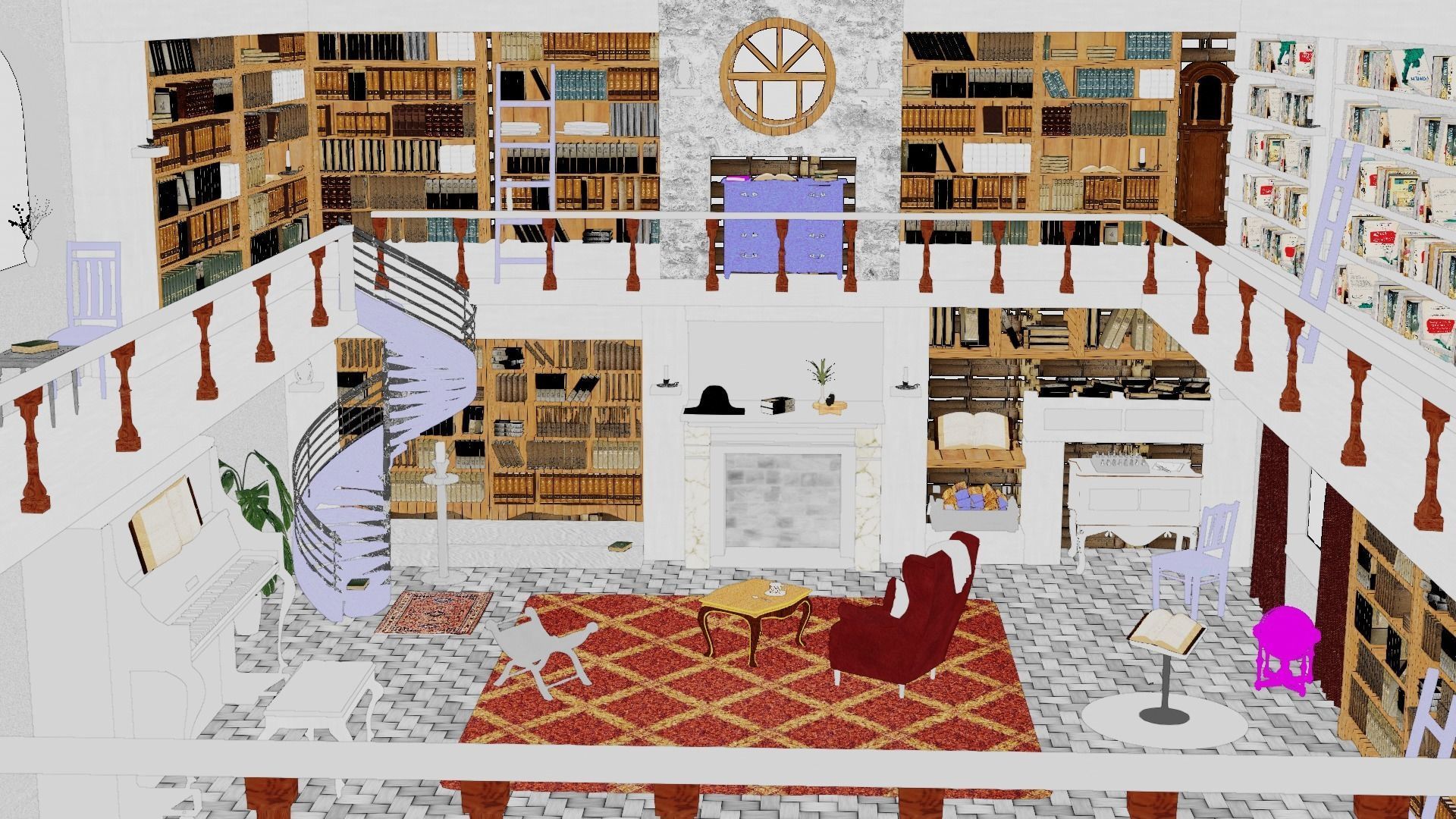 Cozy Library Interior  3D model_3