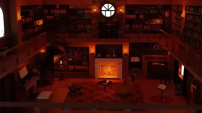 Cozy Library Interior  3D model