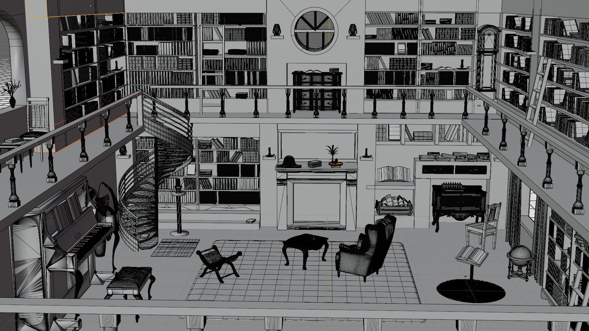 Cozy Library Interior  3D model_5