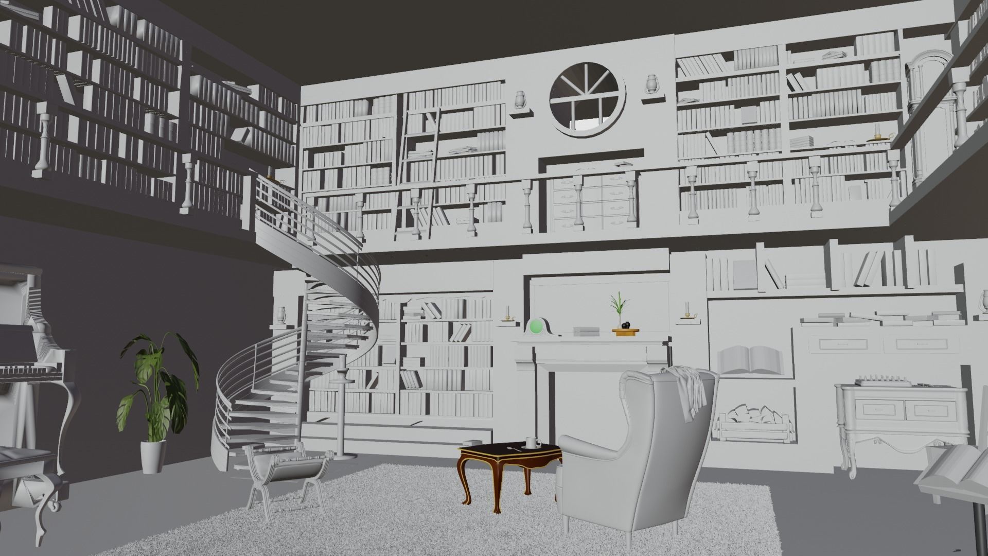 Cozy Library Interior  3D model_2