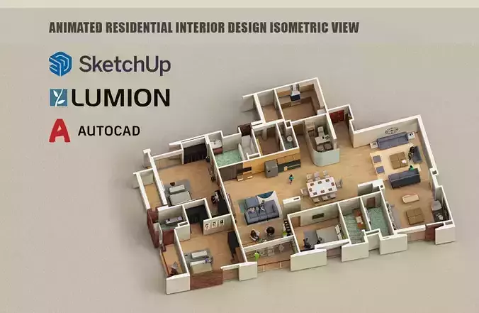 Animated Residential Interior design isometric view in Lumion 11 3D model