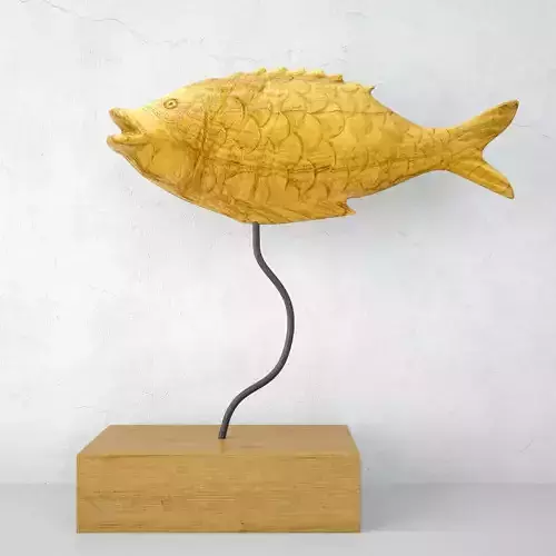 Carved Teak Fish with Base 3D model