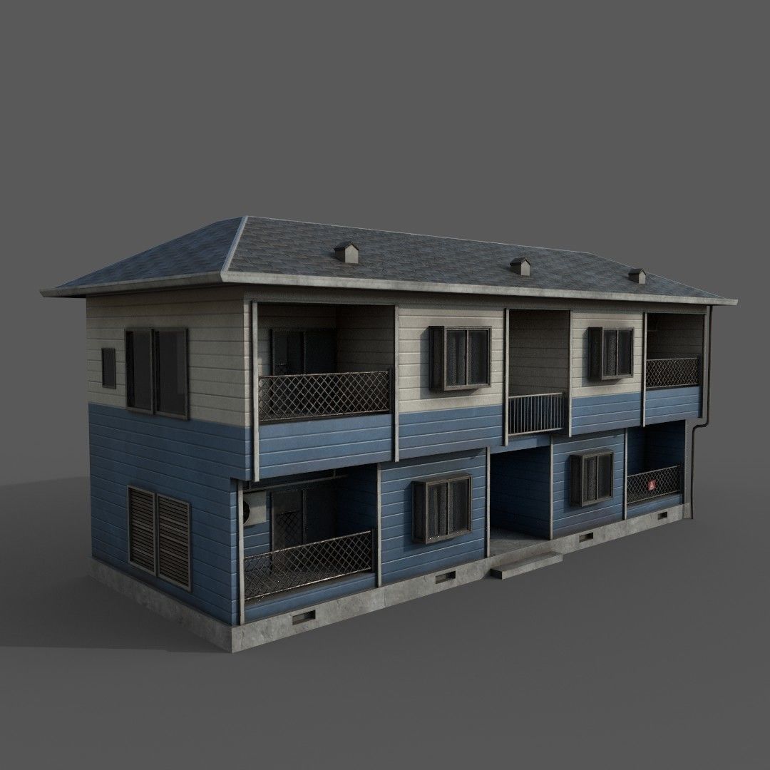 Residential japanese building Low-poly 3D model_4