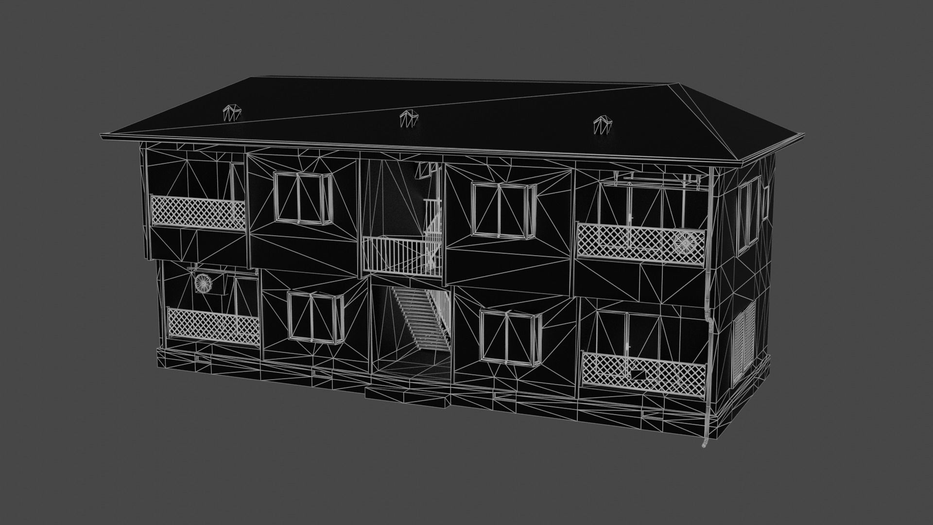 Residential japanese building Low-poly 3D model_7