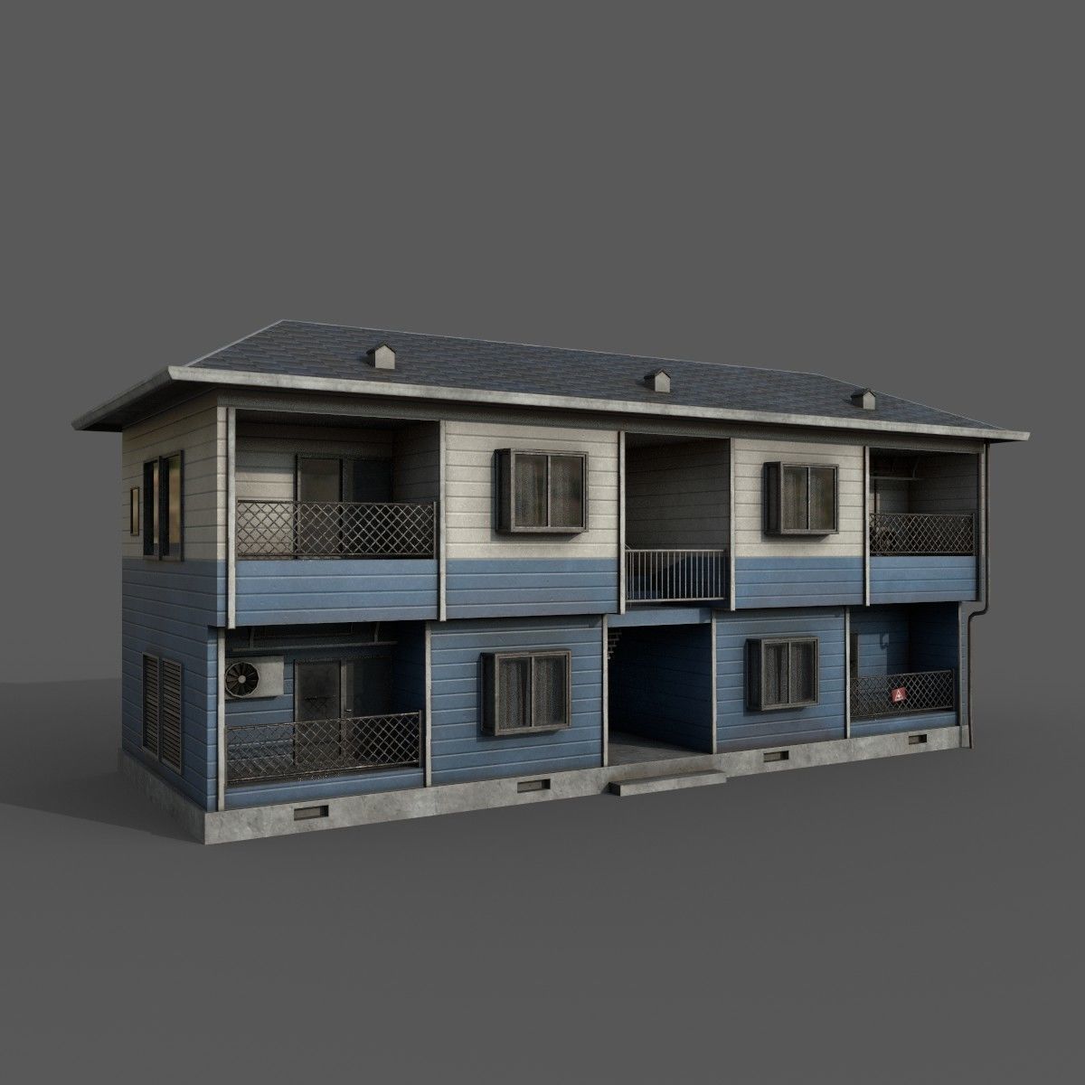 Residential japanese building Low-poly 3D model_5