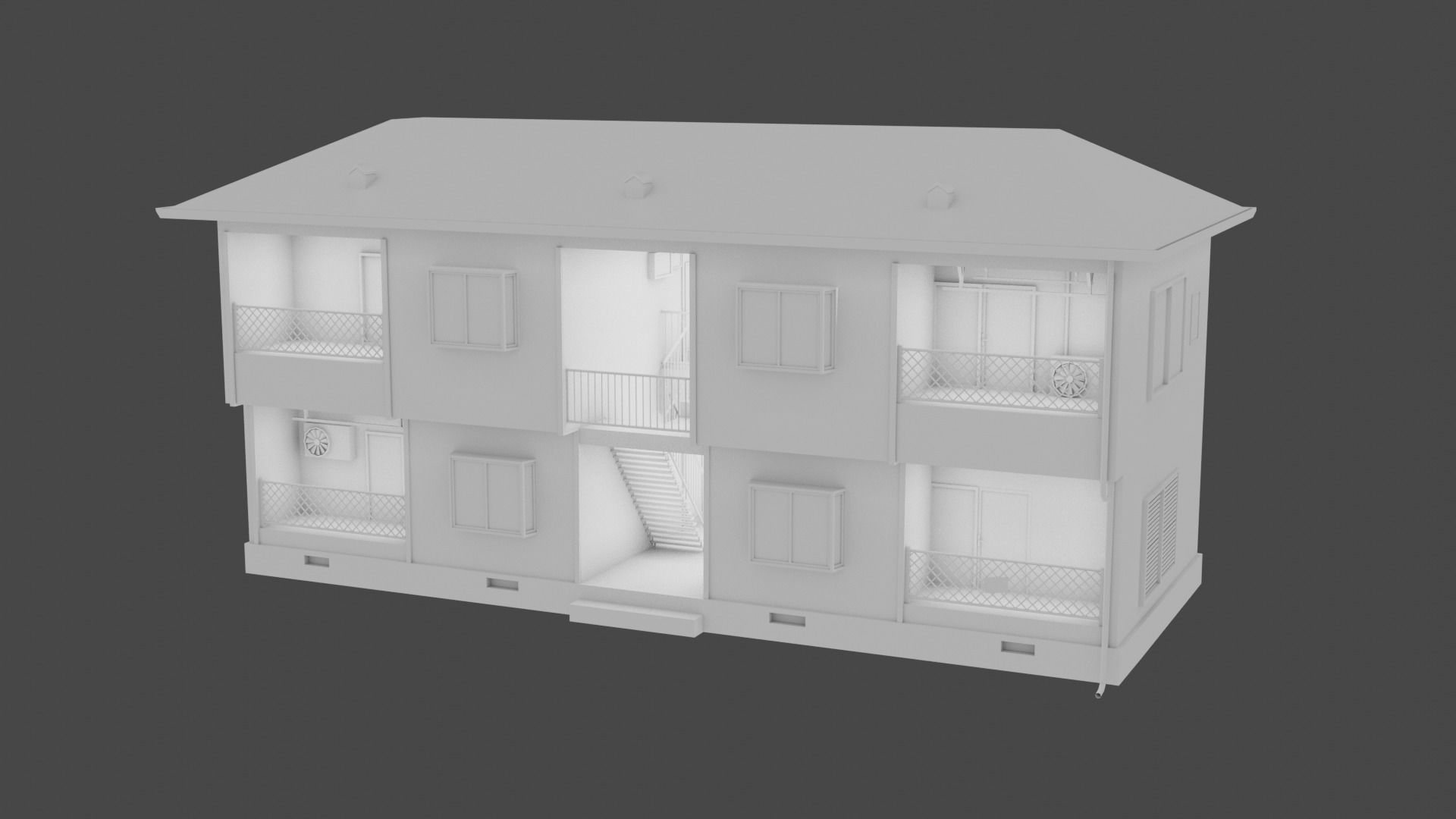 Residential japanese building Low-poly 3D model_3