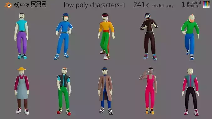 Cartoon characters men Low-poly 3D model
