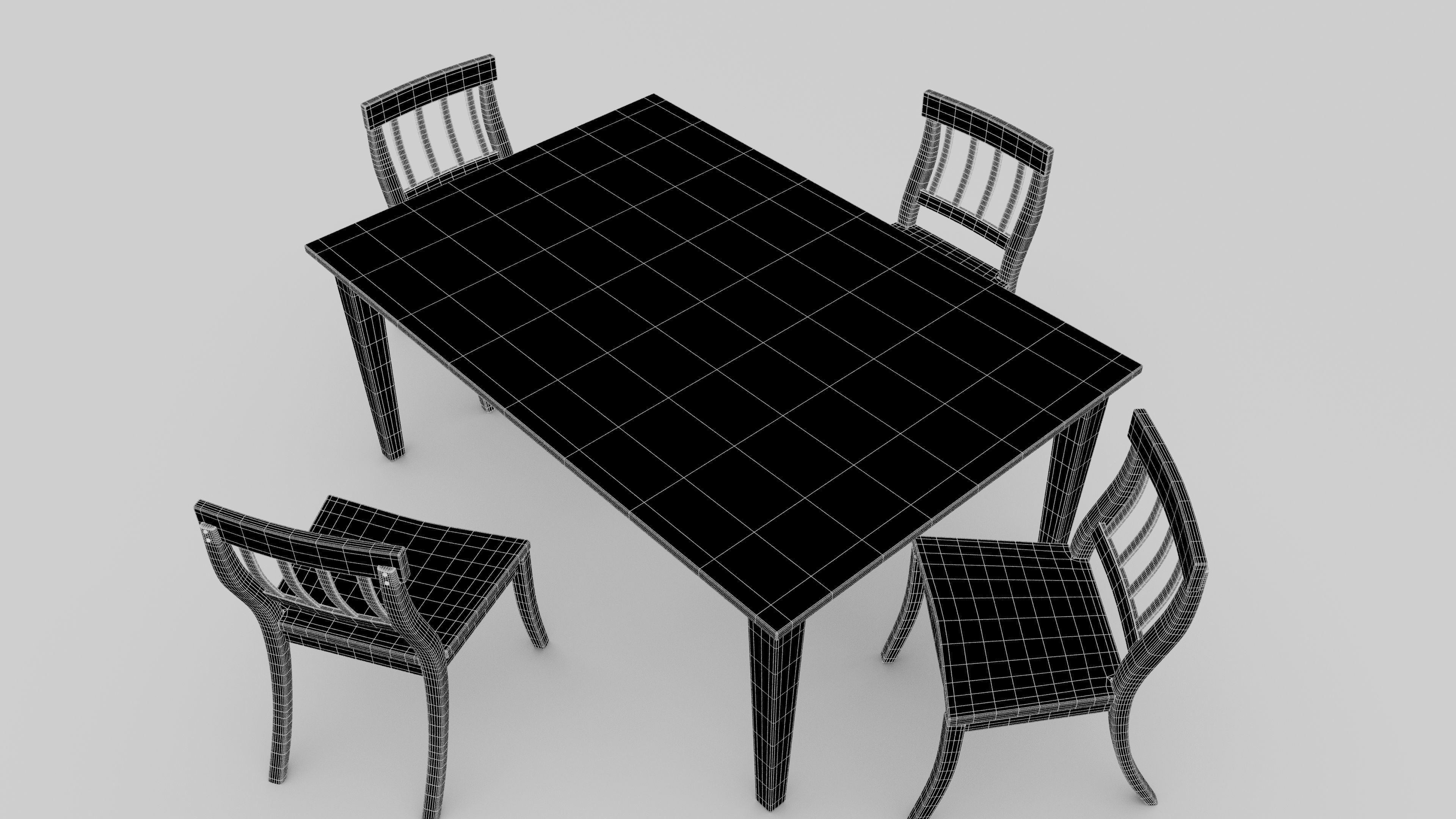 Furniture four wooden chairs and table 3D model_2