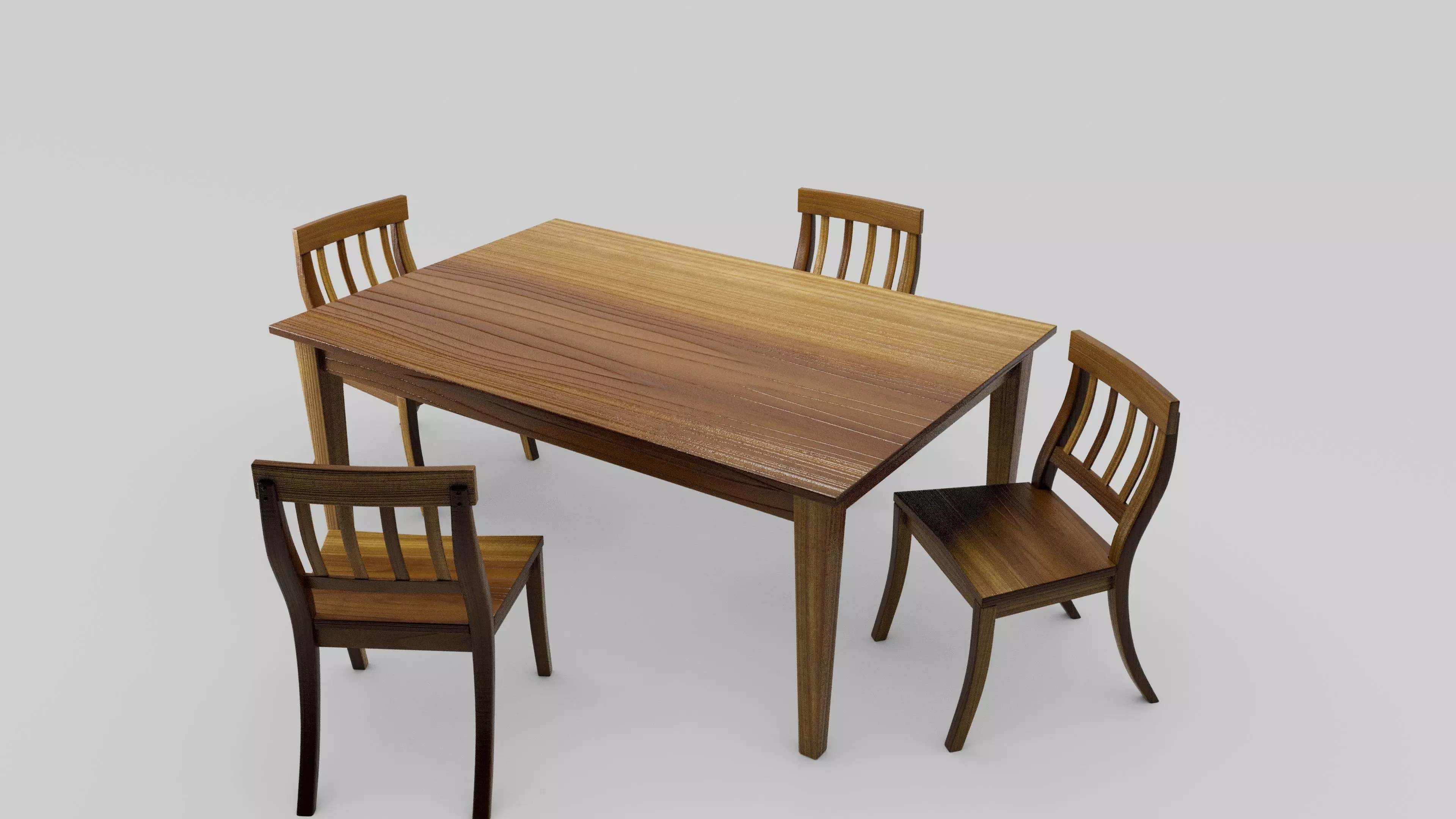 Furniture four wooden chairs and table 3D model_0