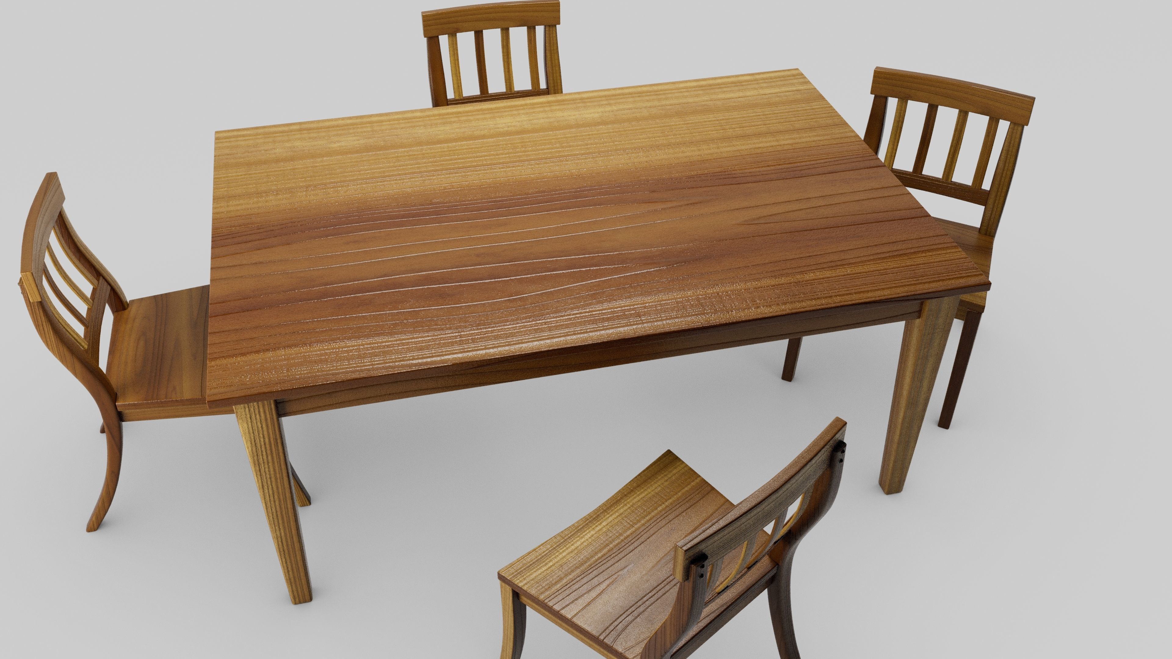 Furniture four wooden chairs and table 3D model_1