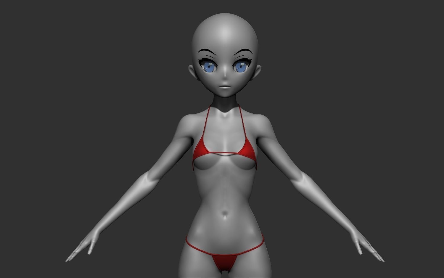 Basic female stylized anatomy  Anime girl Character base mesh  3D model_4