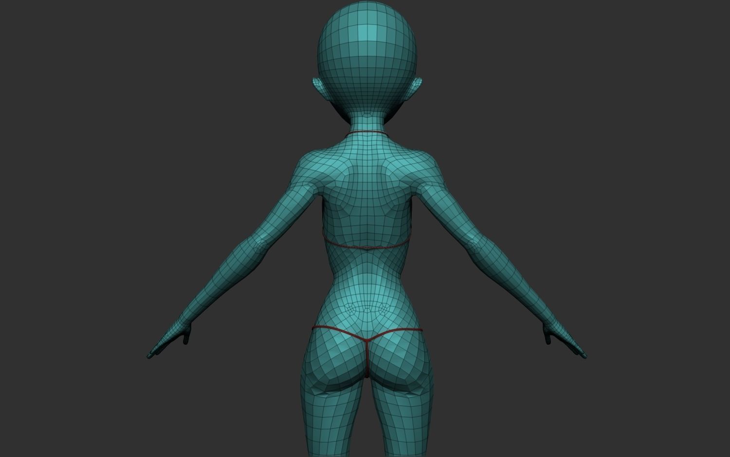 Basic female stylized anatomy  Anime girl Character base mesh  3D model_6