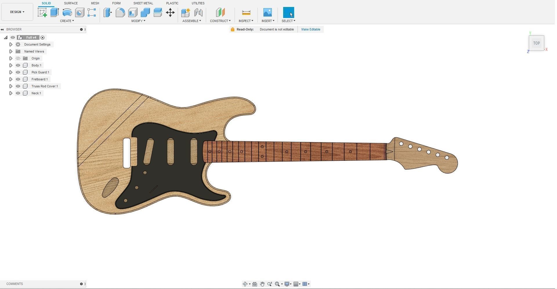 CNC Fender Stratocaster Guitar Body and Neck 3D CAD Model 3D model_7