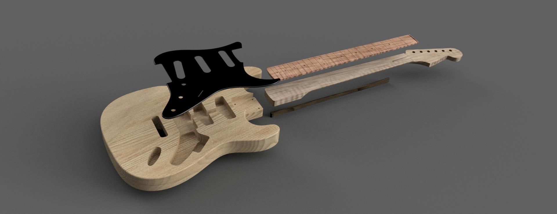 CNC Fender Stratocaster Guitar Body and Neck 3D CAD Model 3D model_2