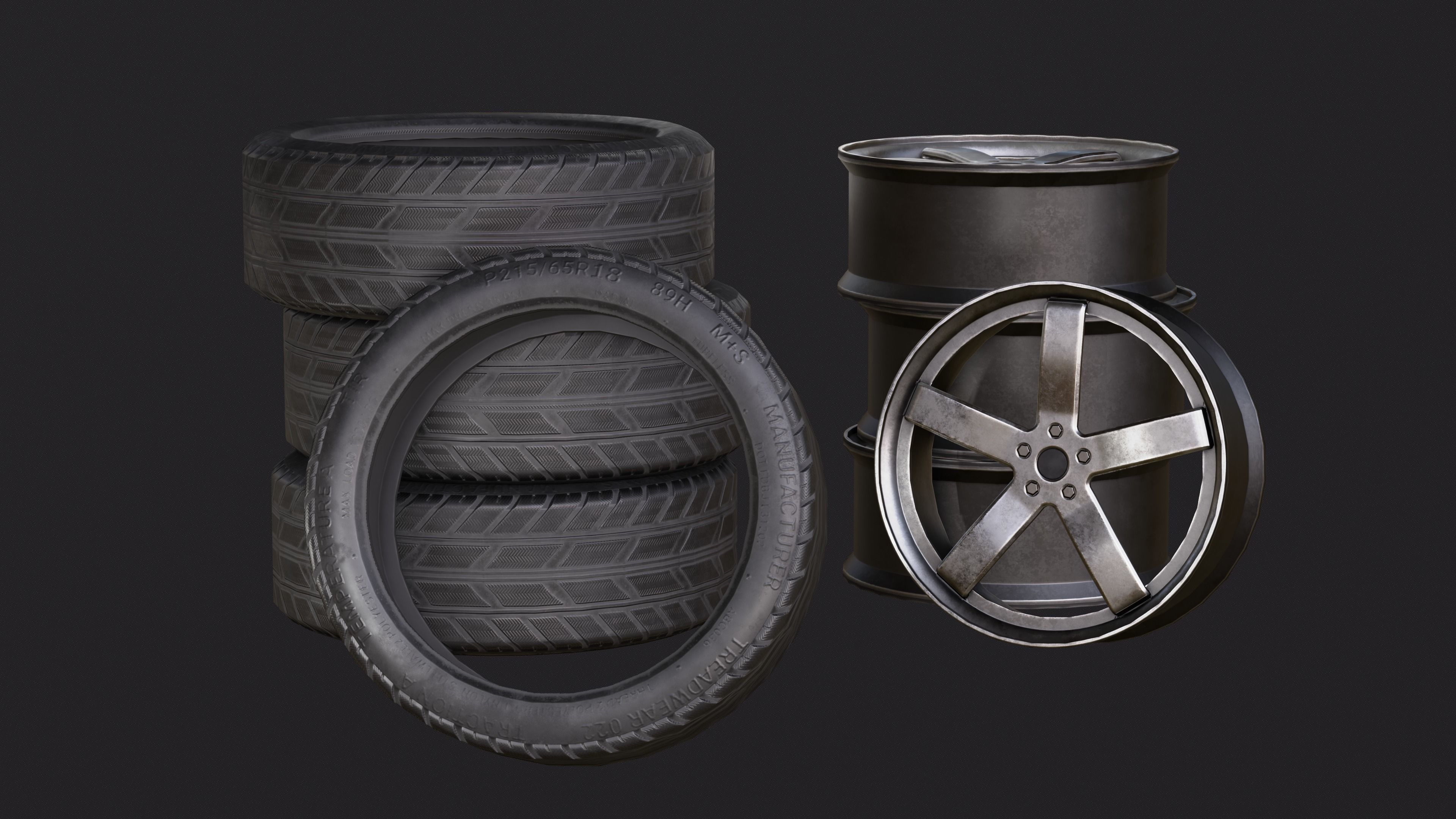Car Wheel Low-poly 3D model_4