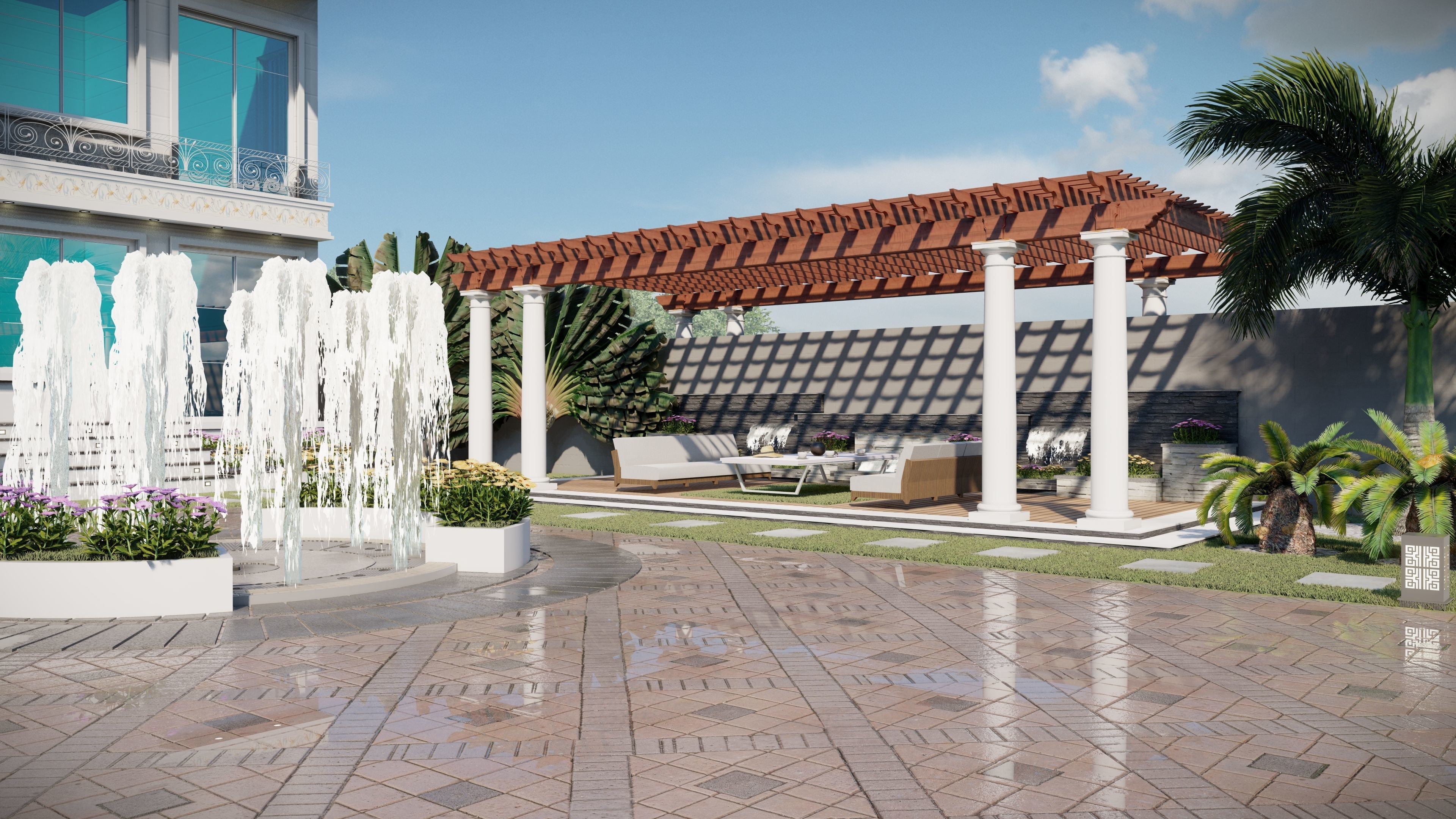 garden landscape 3D Model swimming pool 3D model_12