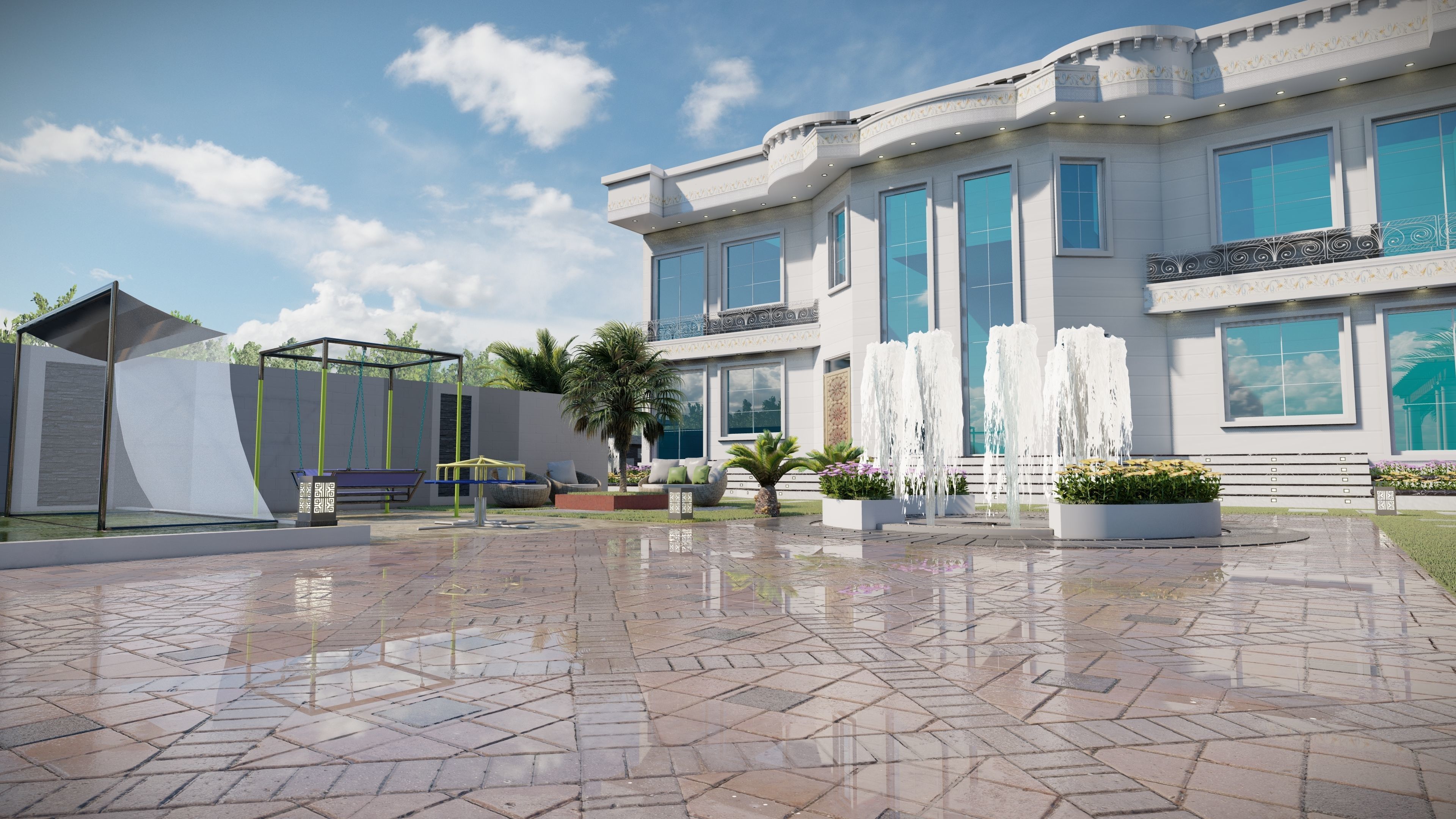 garden landscape 3D Model swimming pool 3D model_11