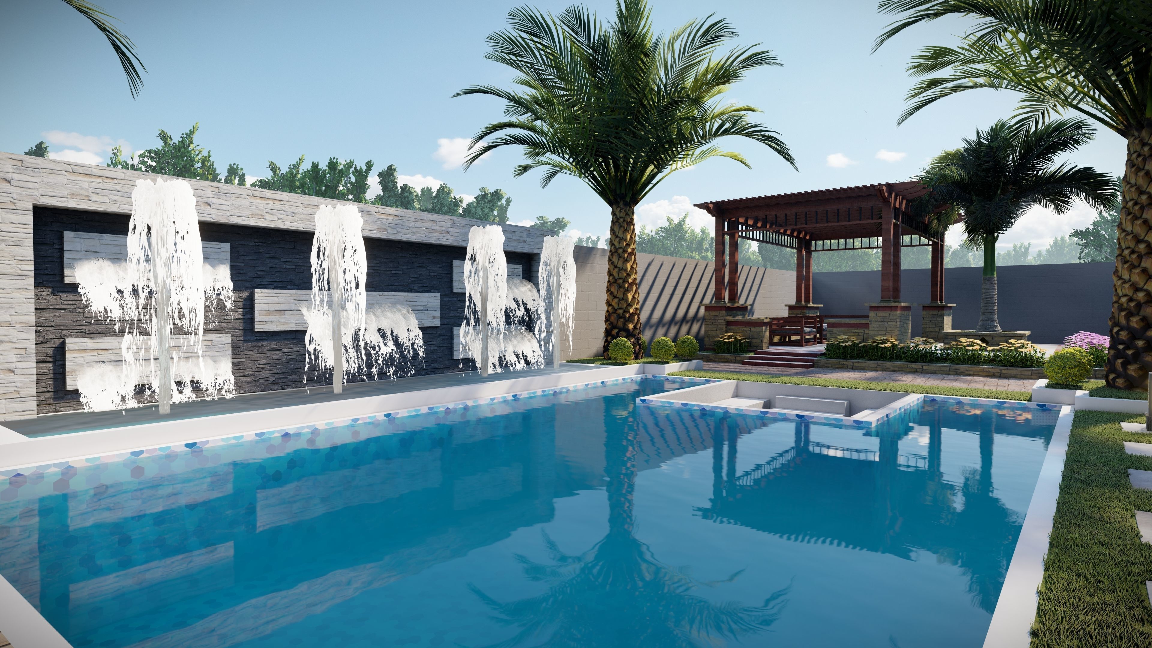 garden landscape 3D Model swimming pool 3D model_7