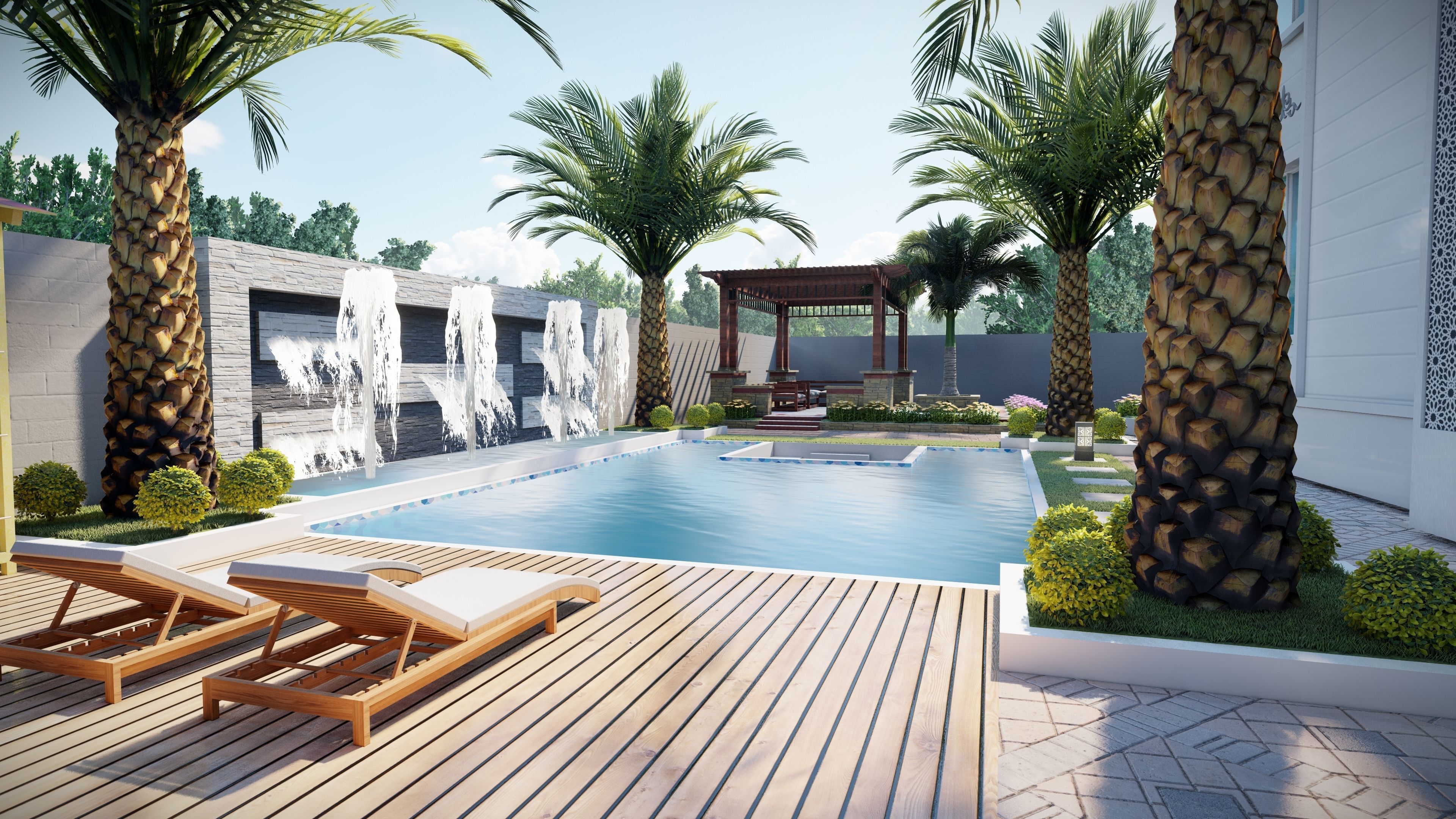garden landscape 3D Model swimming pool 3D model_5